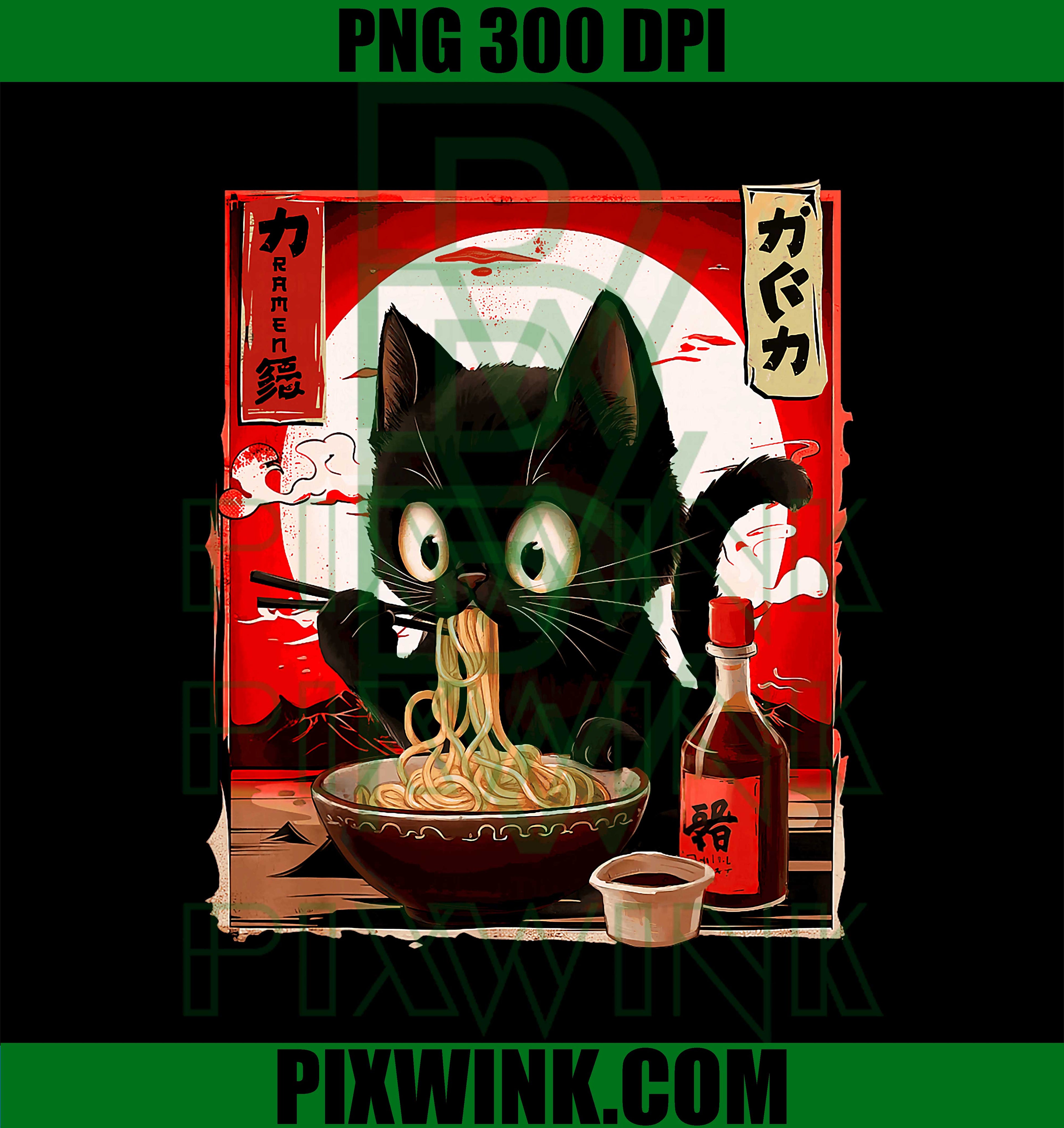 Cat Eating Ramen Noodles PNG, Kawaii Japanese Anime PNG