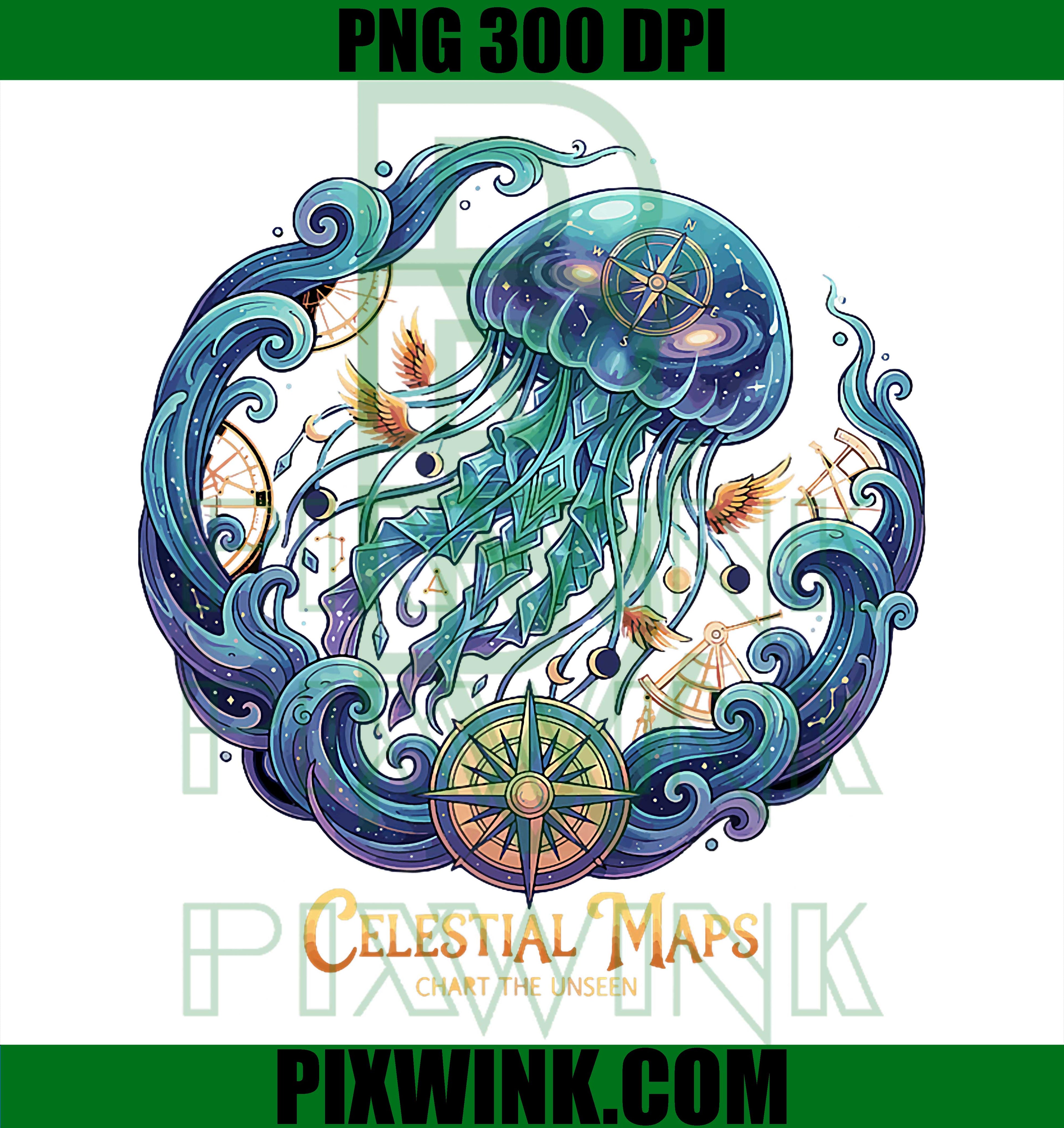 Jellyfish PNG, Nautical Star Chart PNG, Fantasy Art PNG