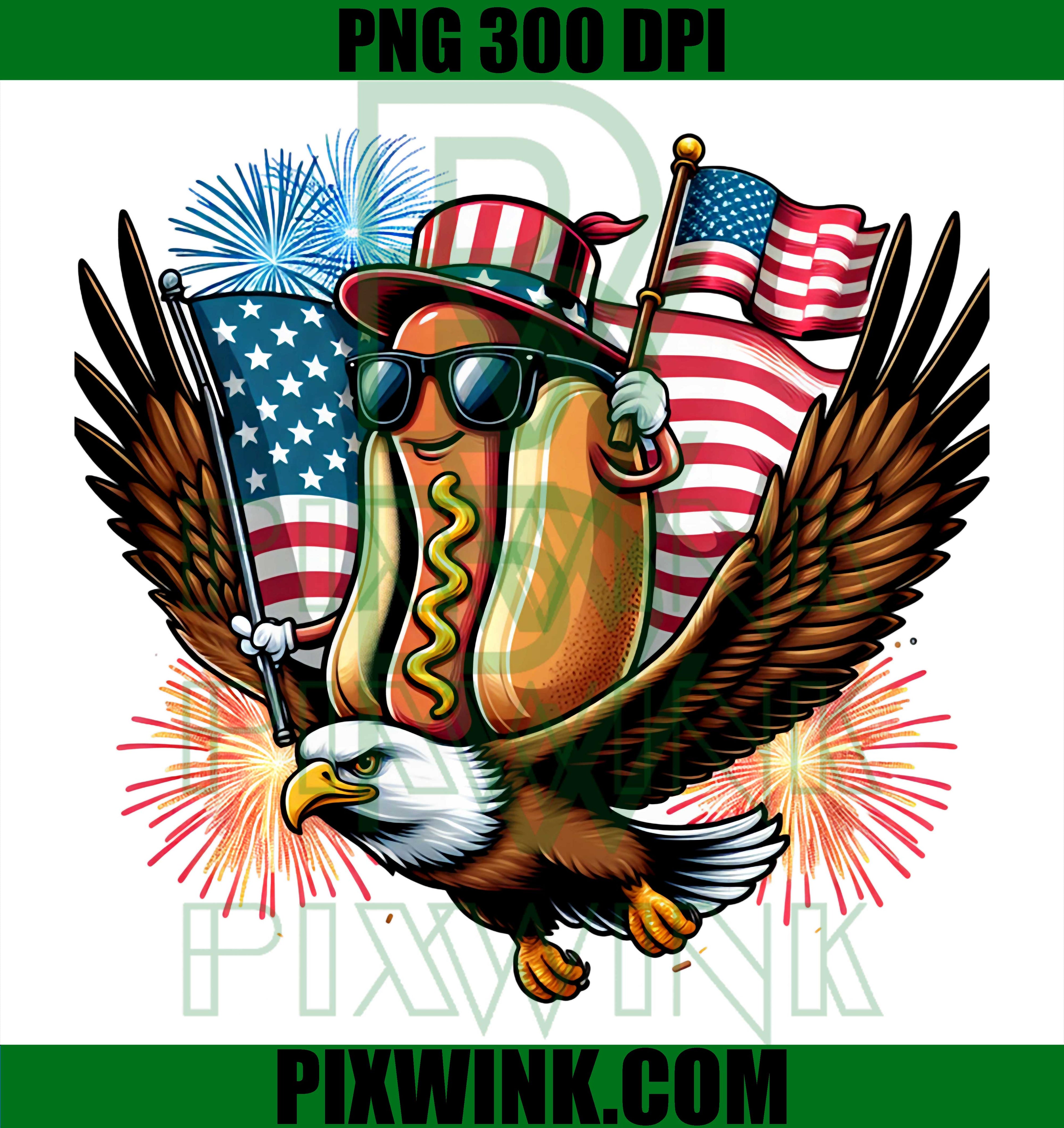 Funny Hotdog Holding American Flag PNG, USA 4th Of July Graphic PNG