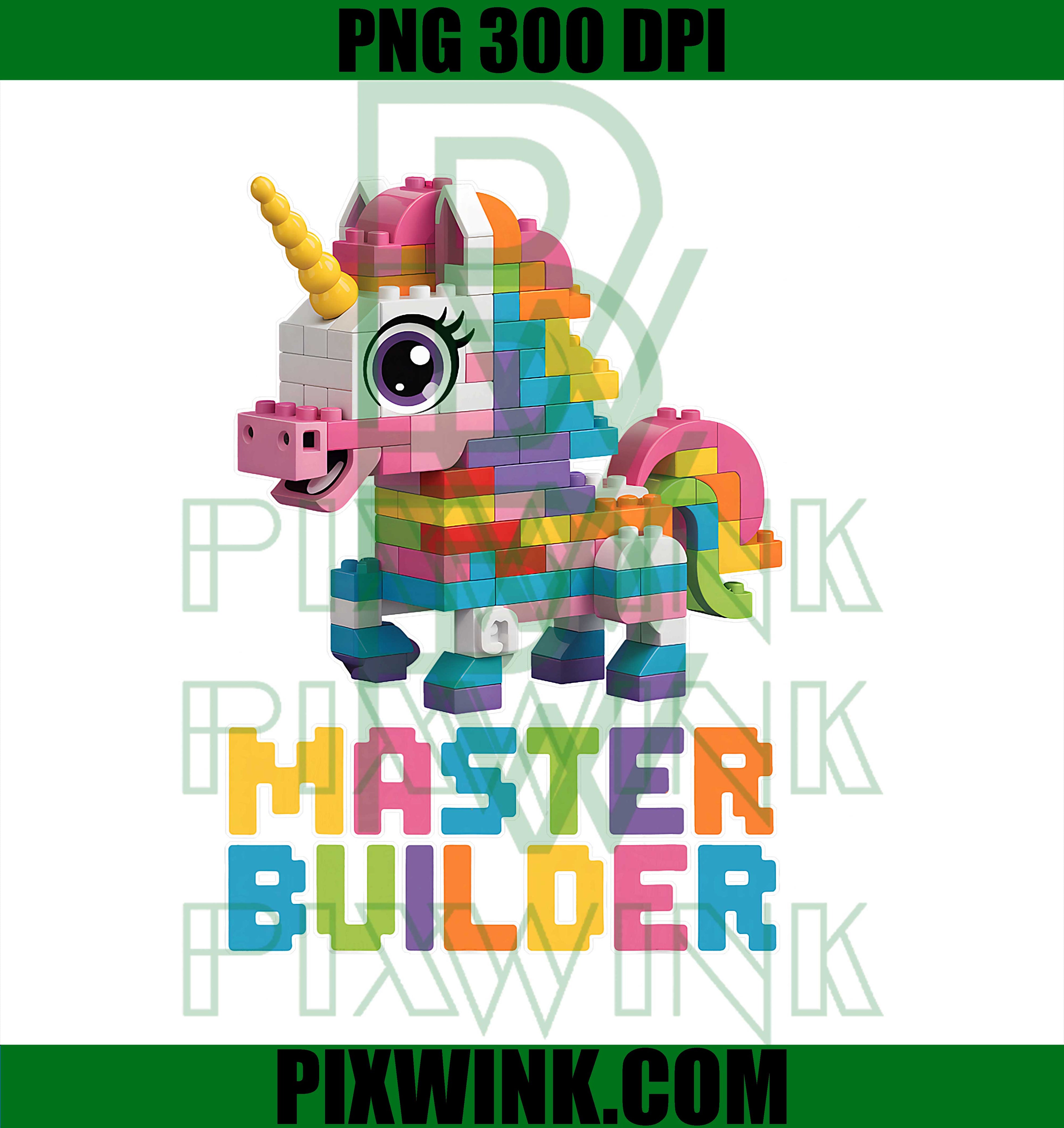 Master Builder Unicorn Blocks Bricks Building Kids Boys PNG