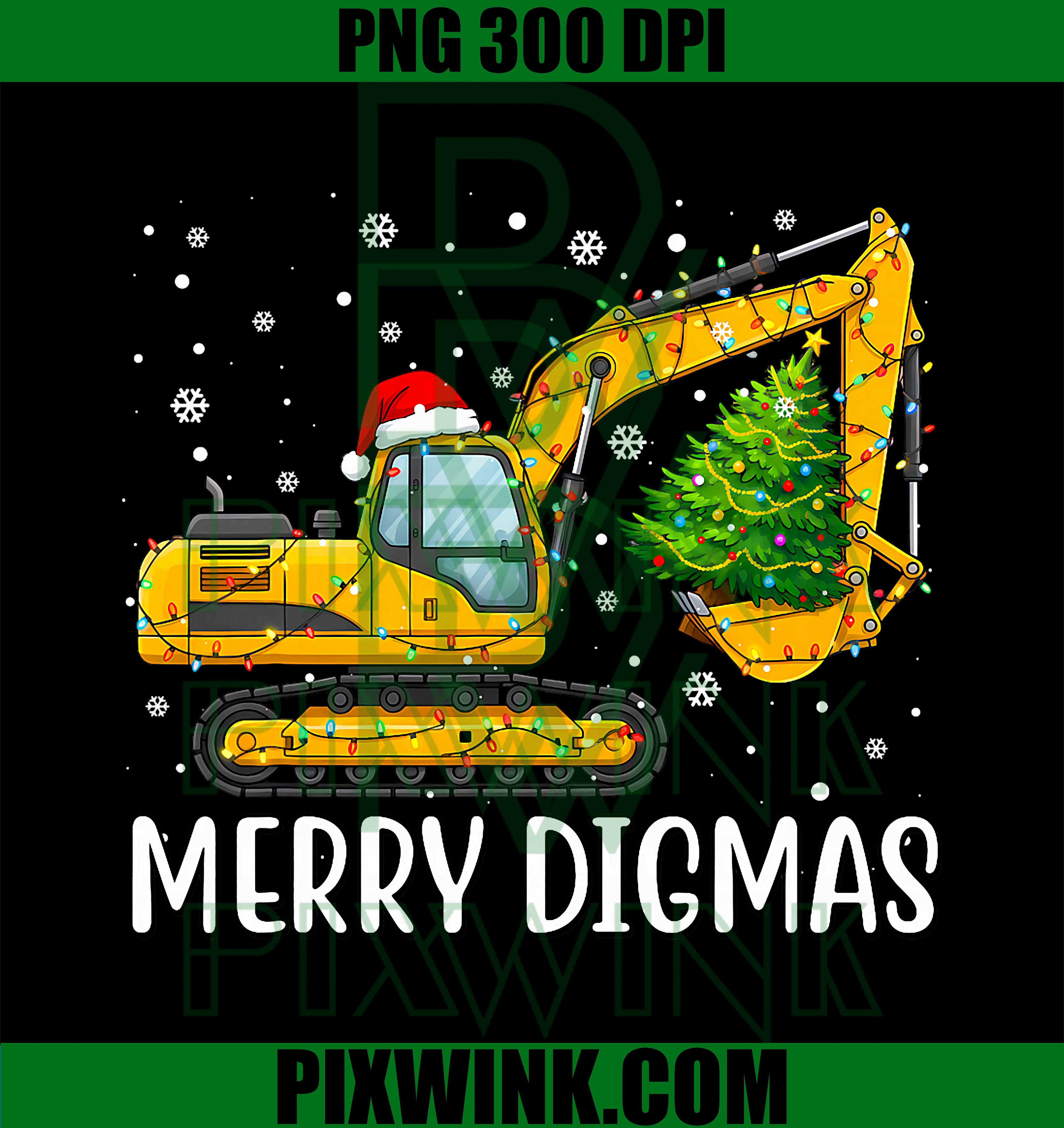 Merry Digmas, Excavator Christmas Tree Construction Crawler PNG
