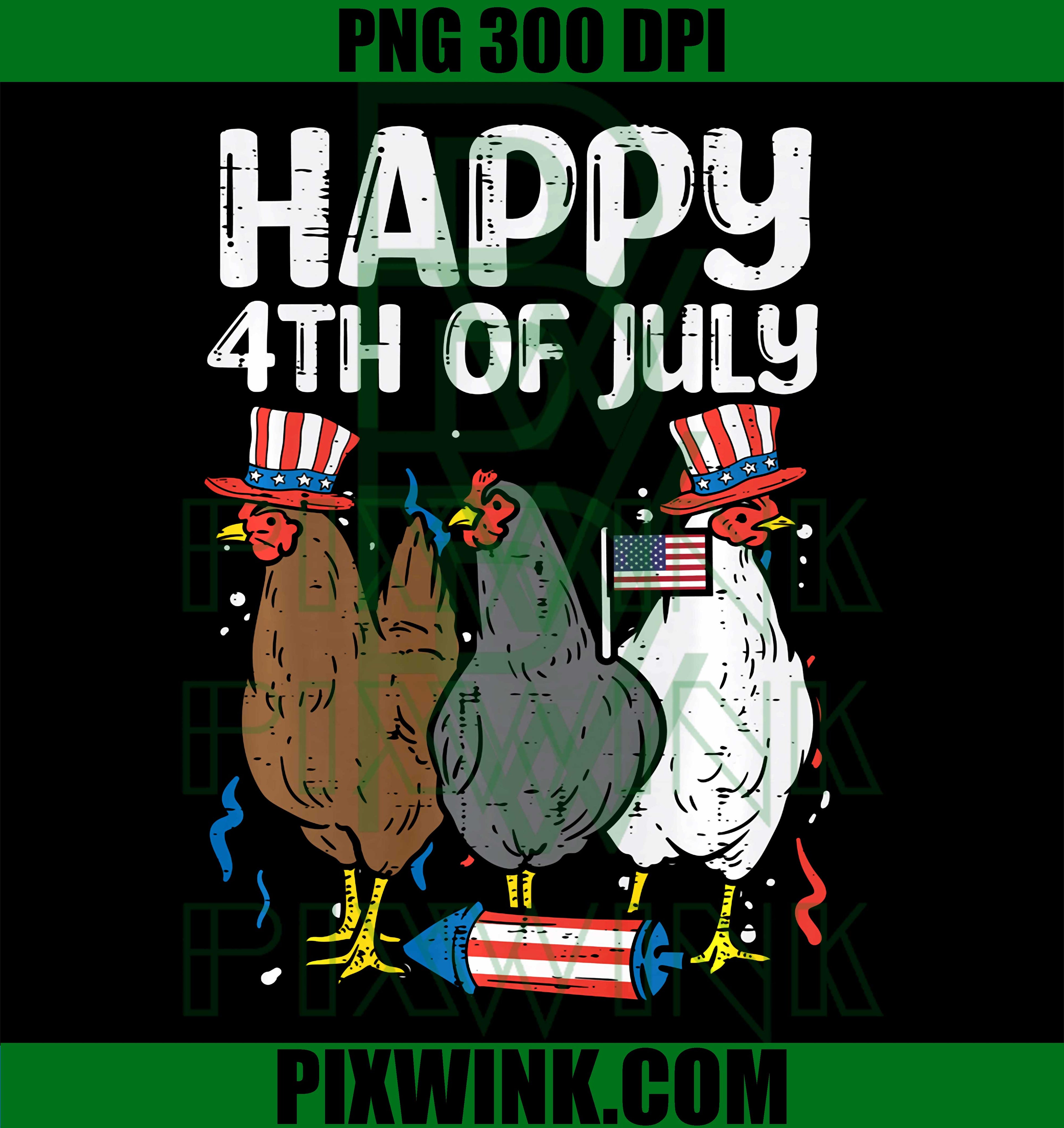3 Chickens Happy 4th Of July Patriotic Farm PNG