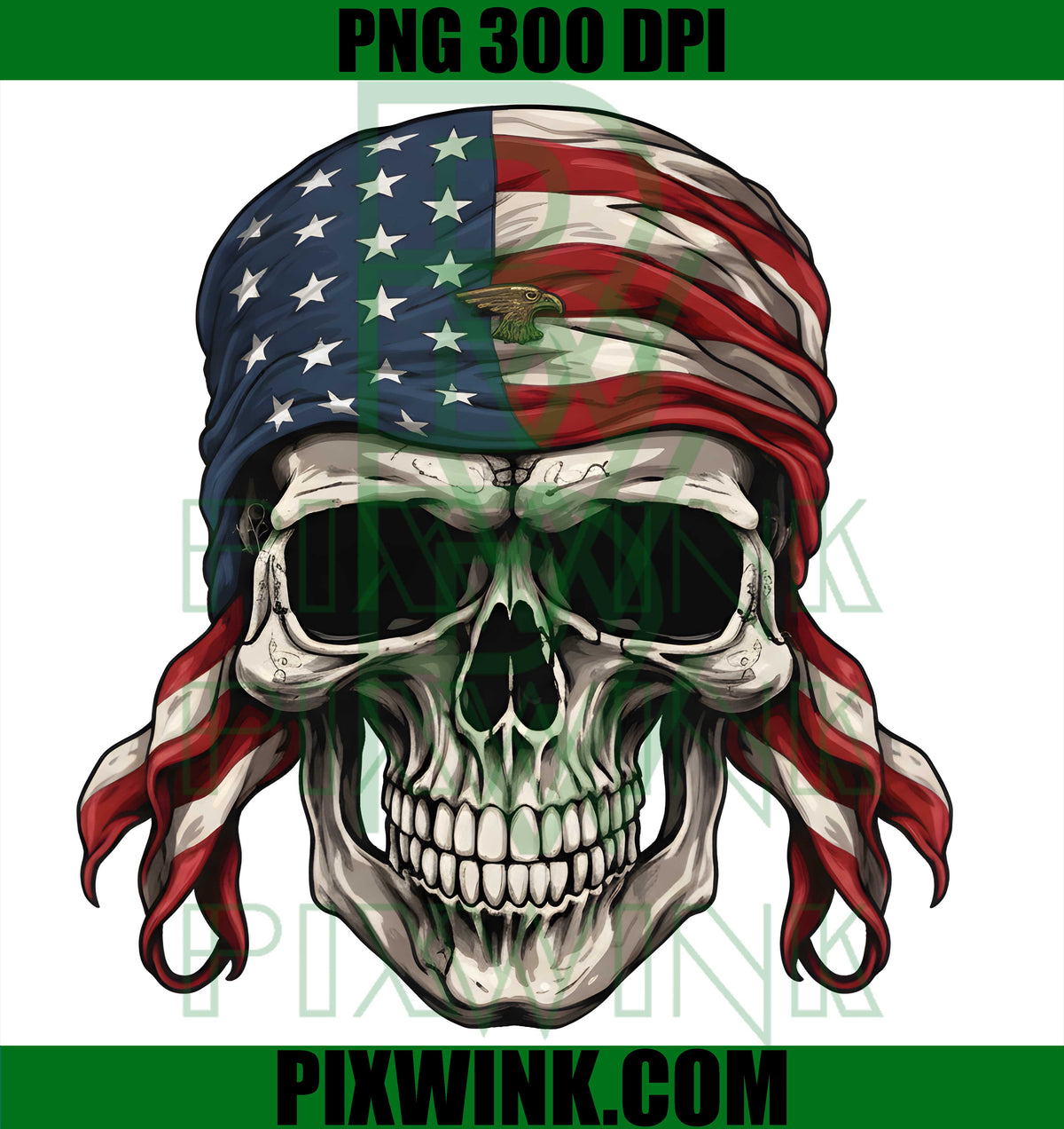  USA Flag SKull PNG, Patriotic Skull PNG, Biker Skull PNG