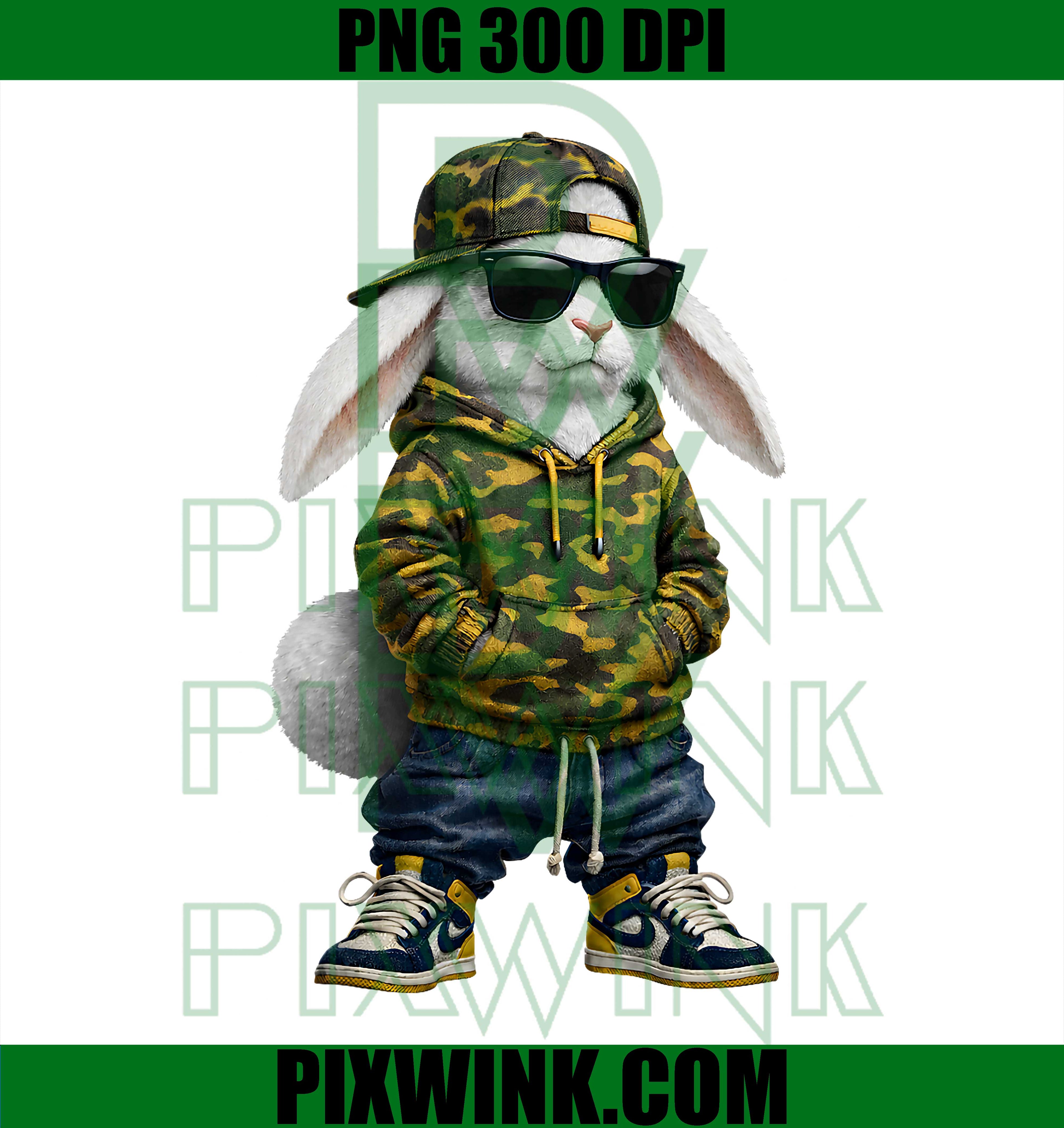 Funny Hip Hop Bunny Camo PNG, Easter Bunny Street Style PNG