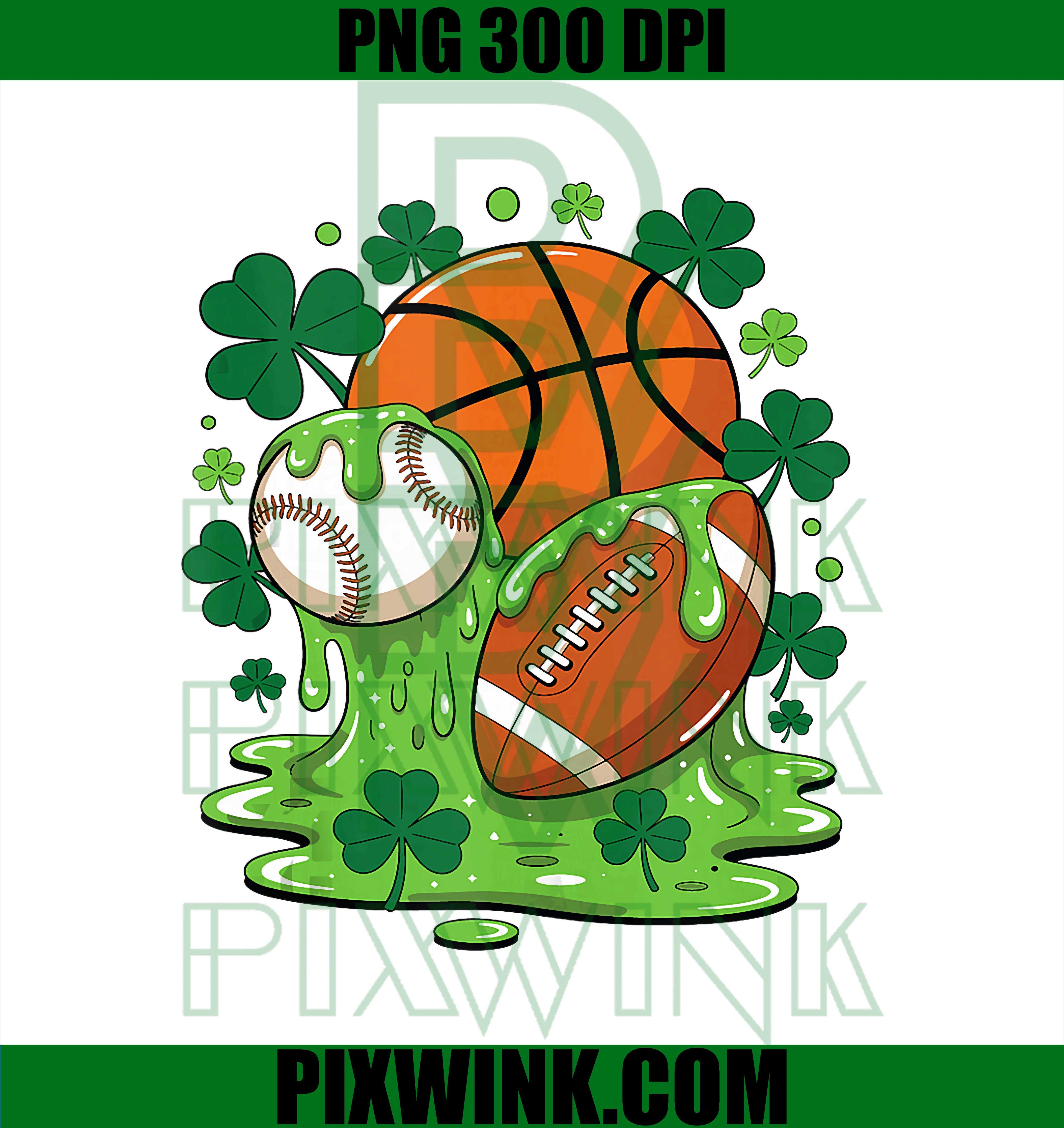 St Patricks Ice Cream Drip PNG, Baseball Shamrock PNG, Sports Ball PNG
