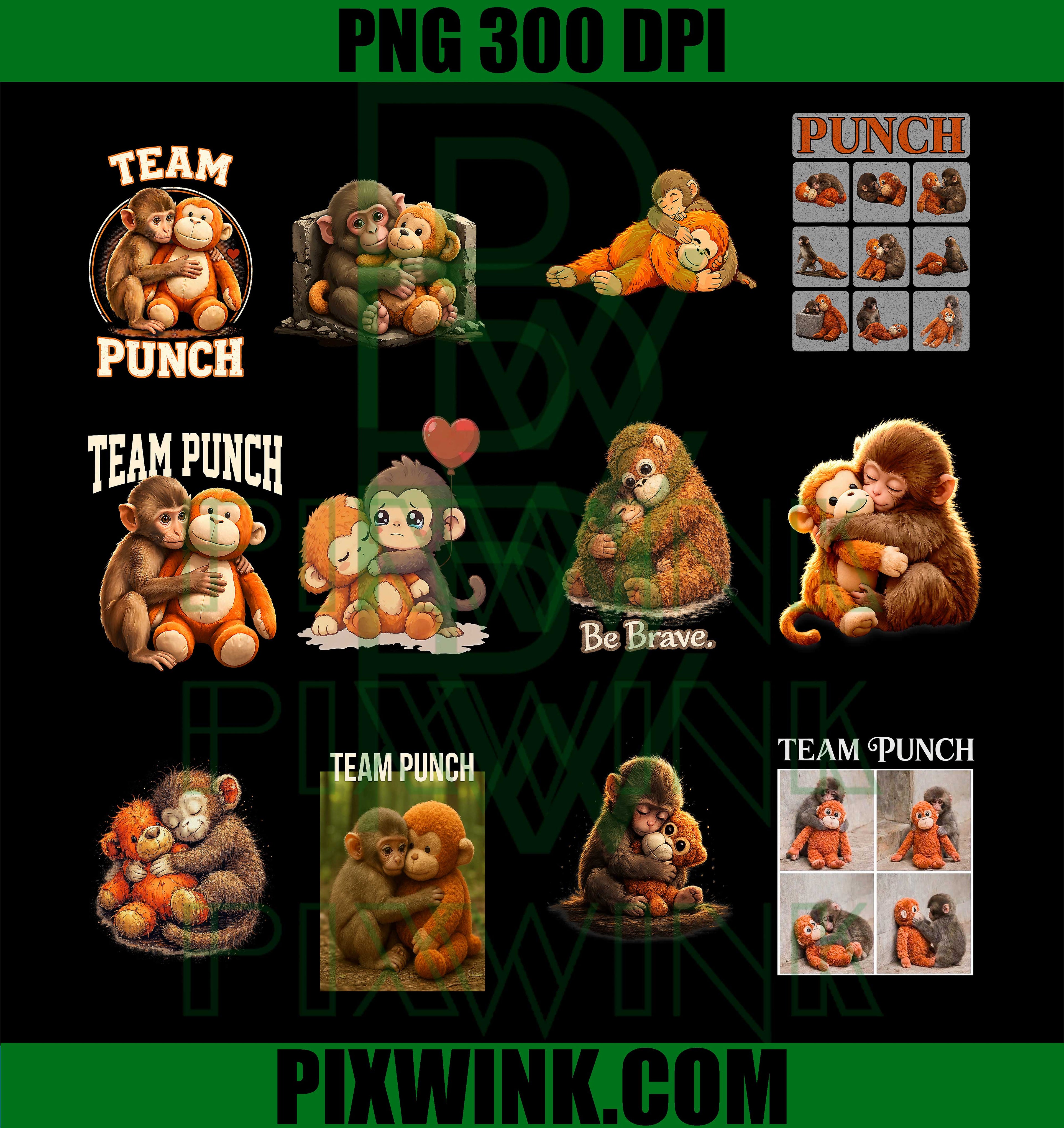 Punch Monkey PNG Bundle, Cute Baby Monkey Teddy Bear PNG, Team Punch Monkey PNG