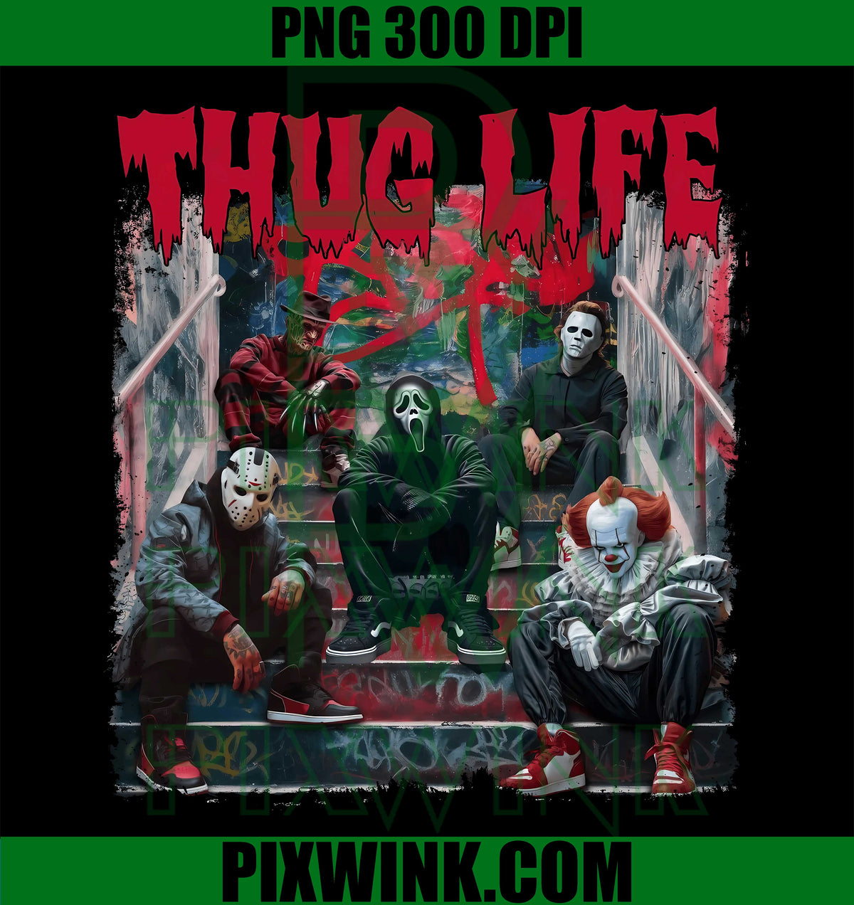 Horror Stairs PNG, Thug Life Slasher PNG, Halloween Villains Art PNG