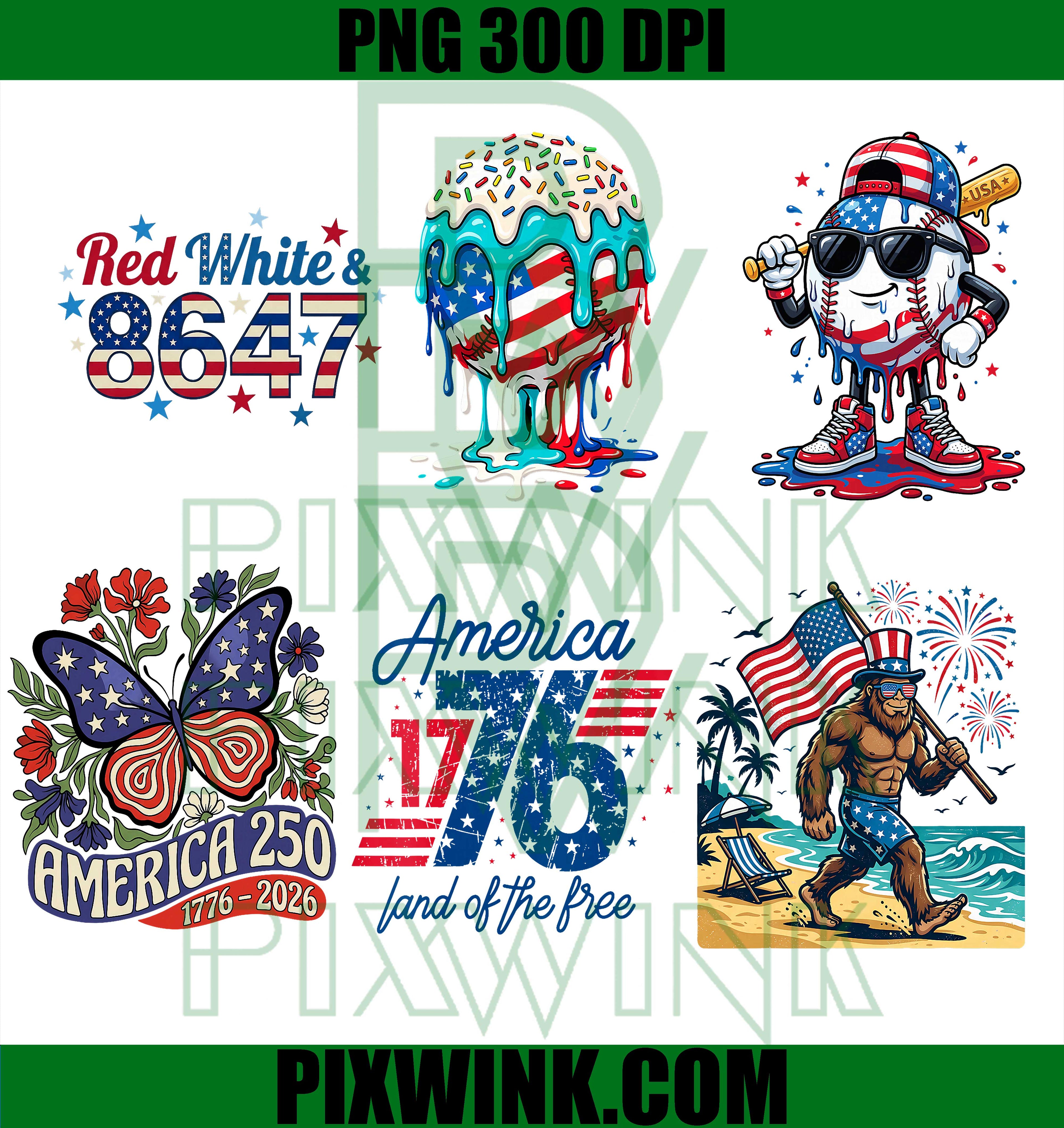 4th of July Patriotic Bundle PNG, America 1776 Bigfoot Baseball PNG