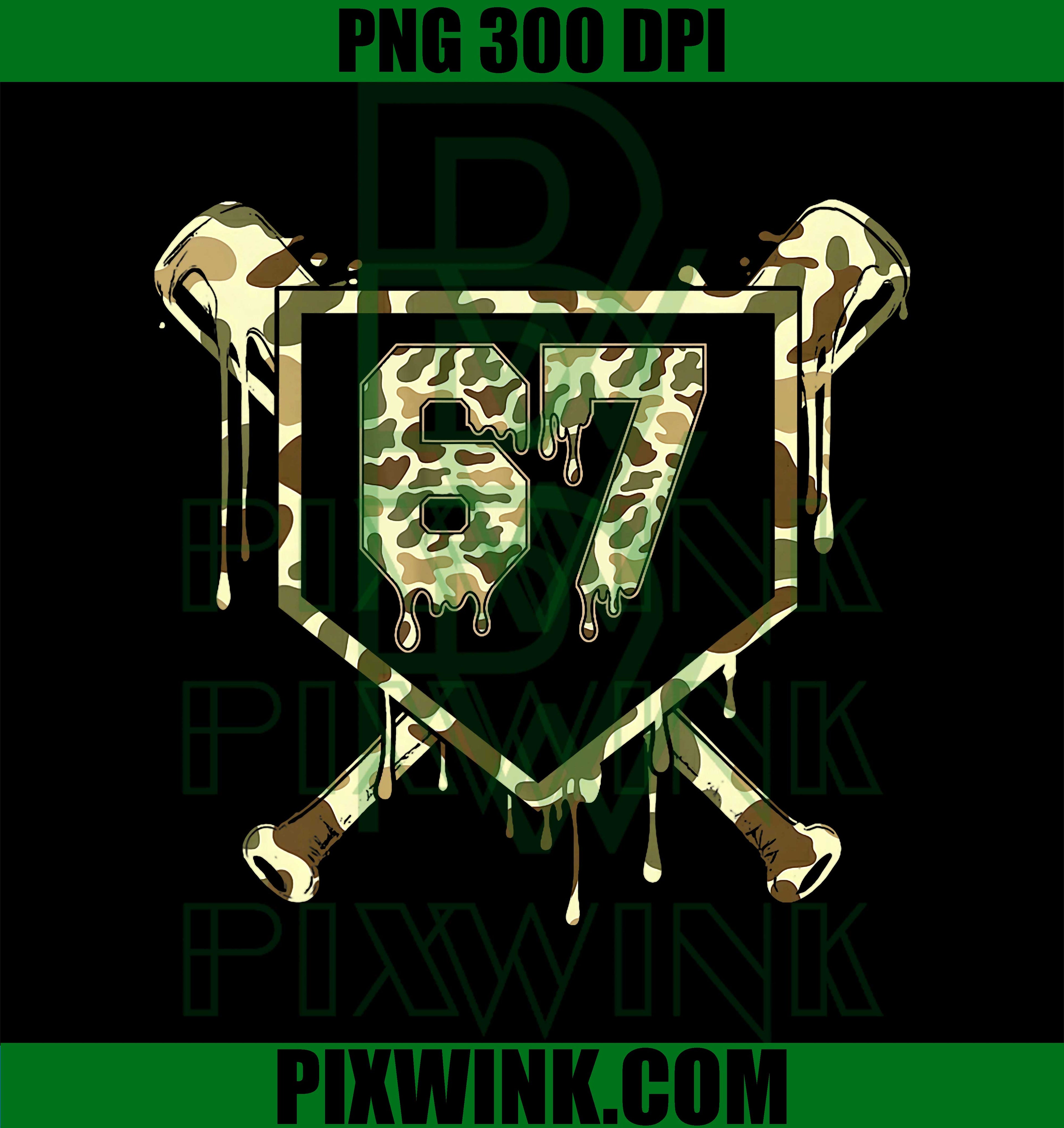 Camo Baseball Ice Cream Drip Number 67 Player, 67th Birthday PNG
