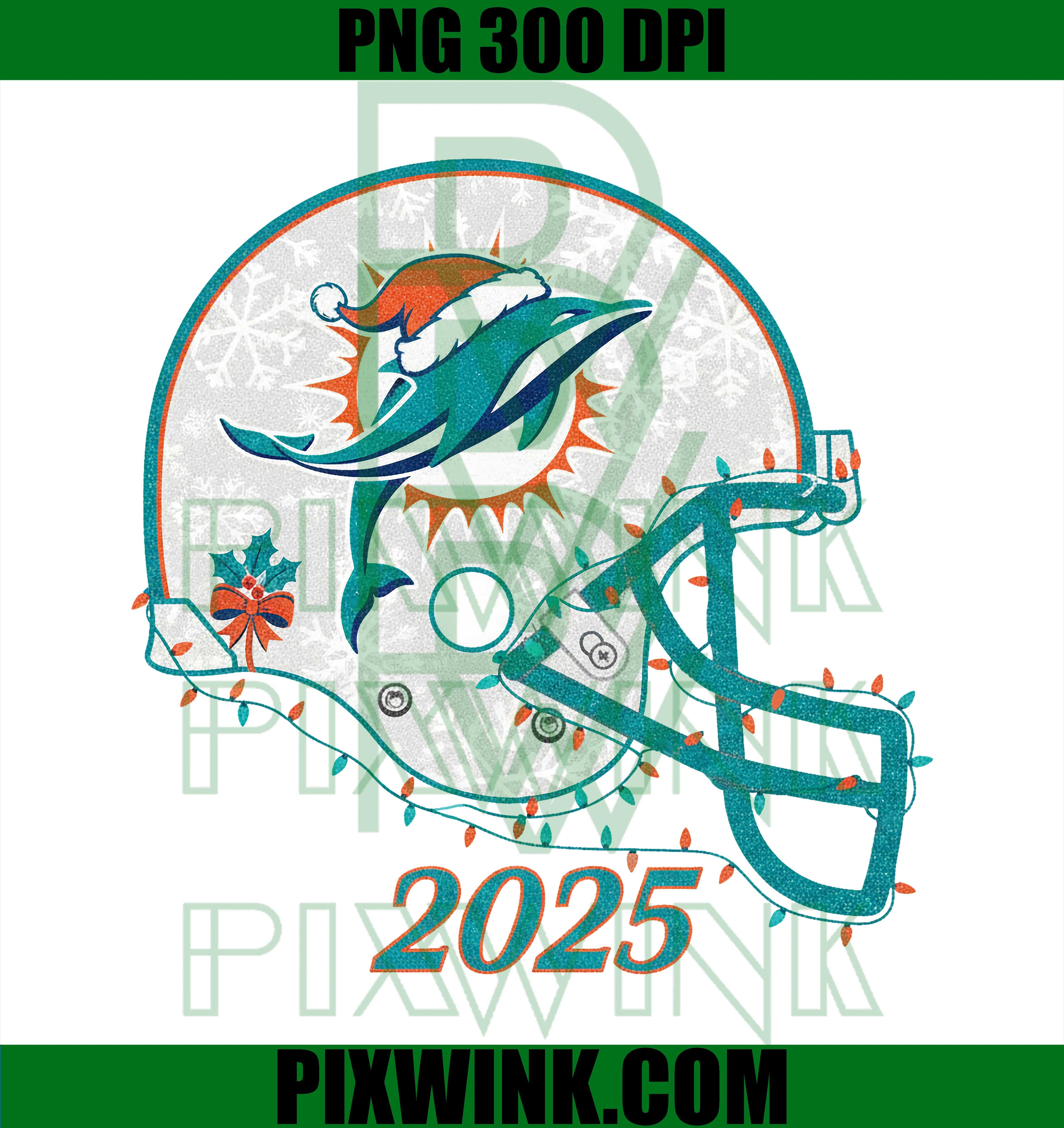 Christmas Football Helmet PNG, Miami Dolphins Football Hellmet Xmas PNG