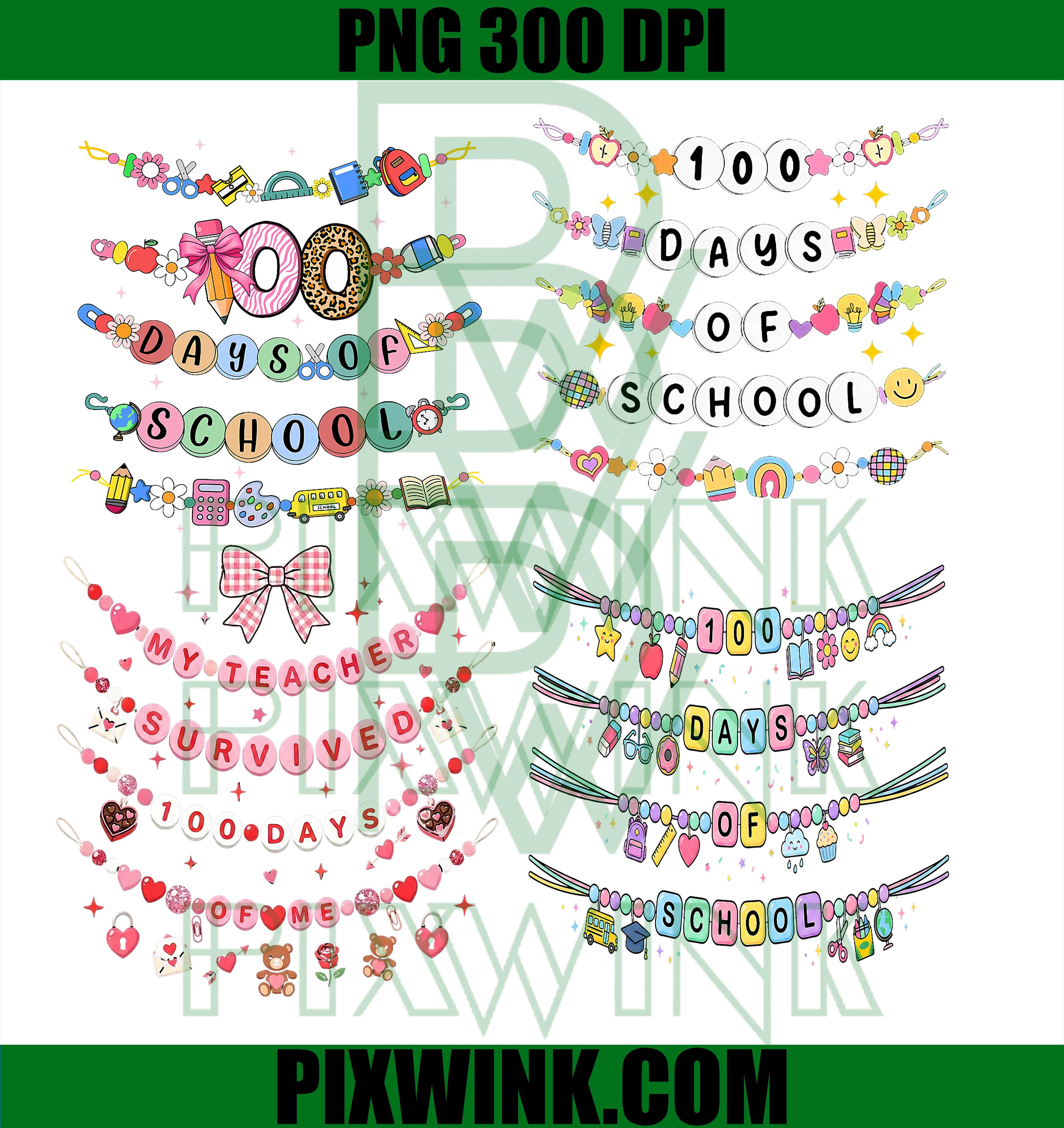 100 Days of School PNG Bundle, Cute Girly Classroom Beads, Teacher Student PNG 