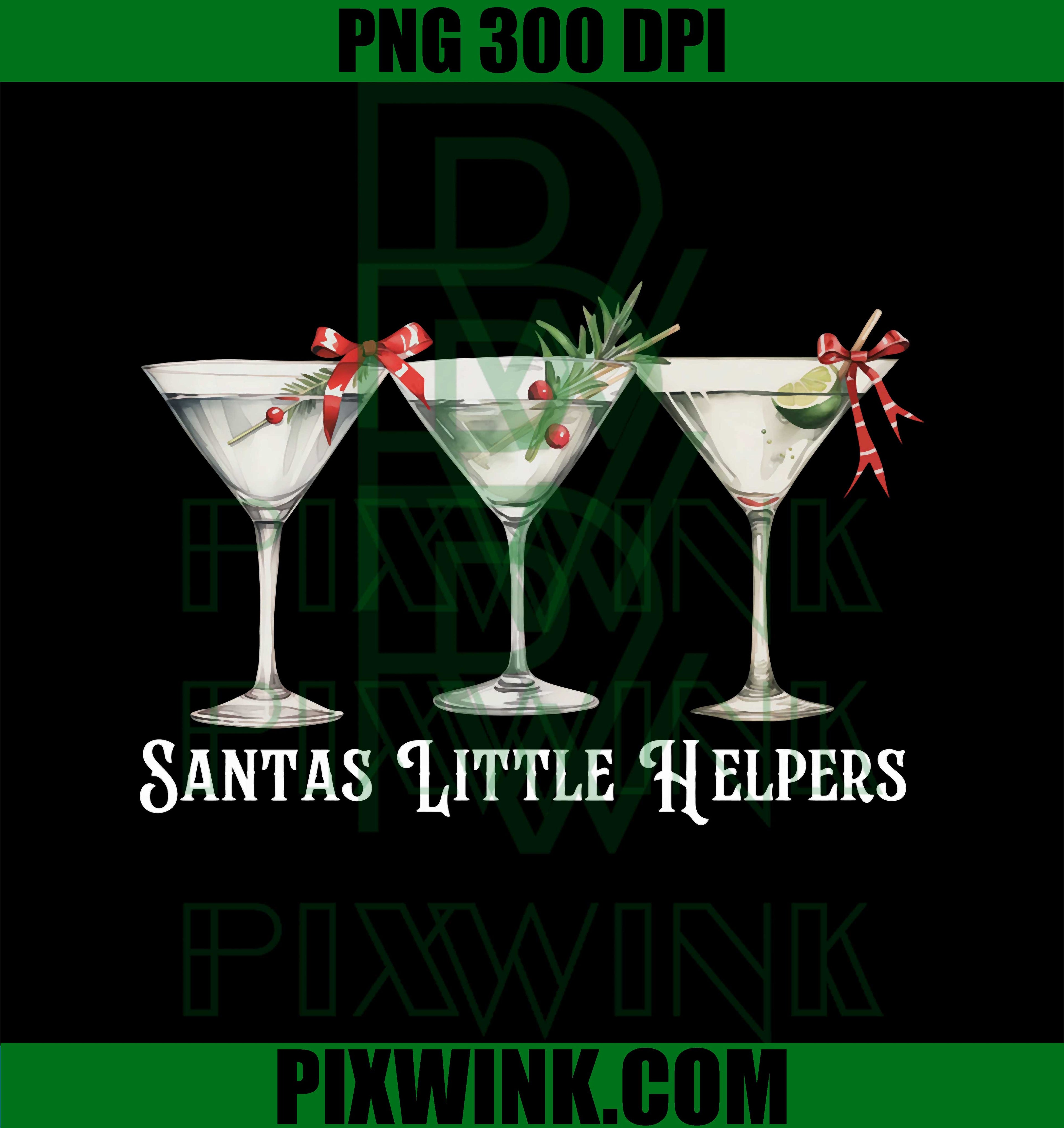 Retro Funny Santa's Little Helper Martini Merry Christmas PNG