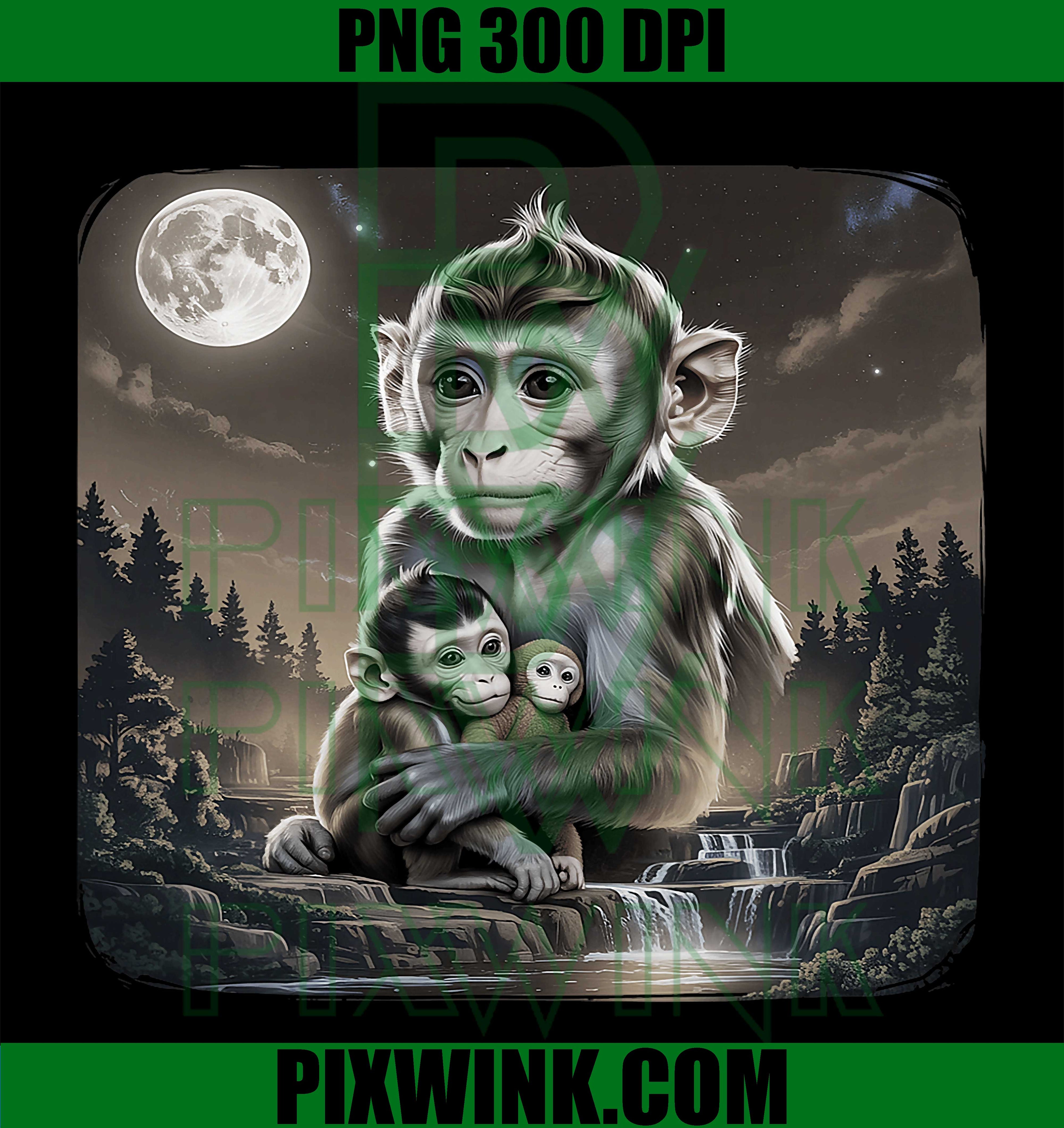 Punch Monkey Moon PNG, Moonlight Monkey Art PNG, Funny Monkey Graphic PNG