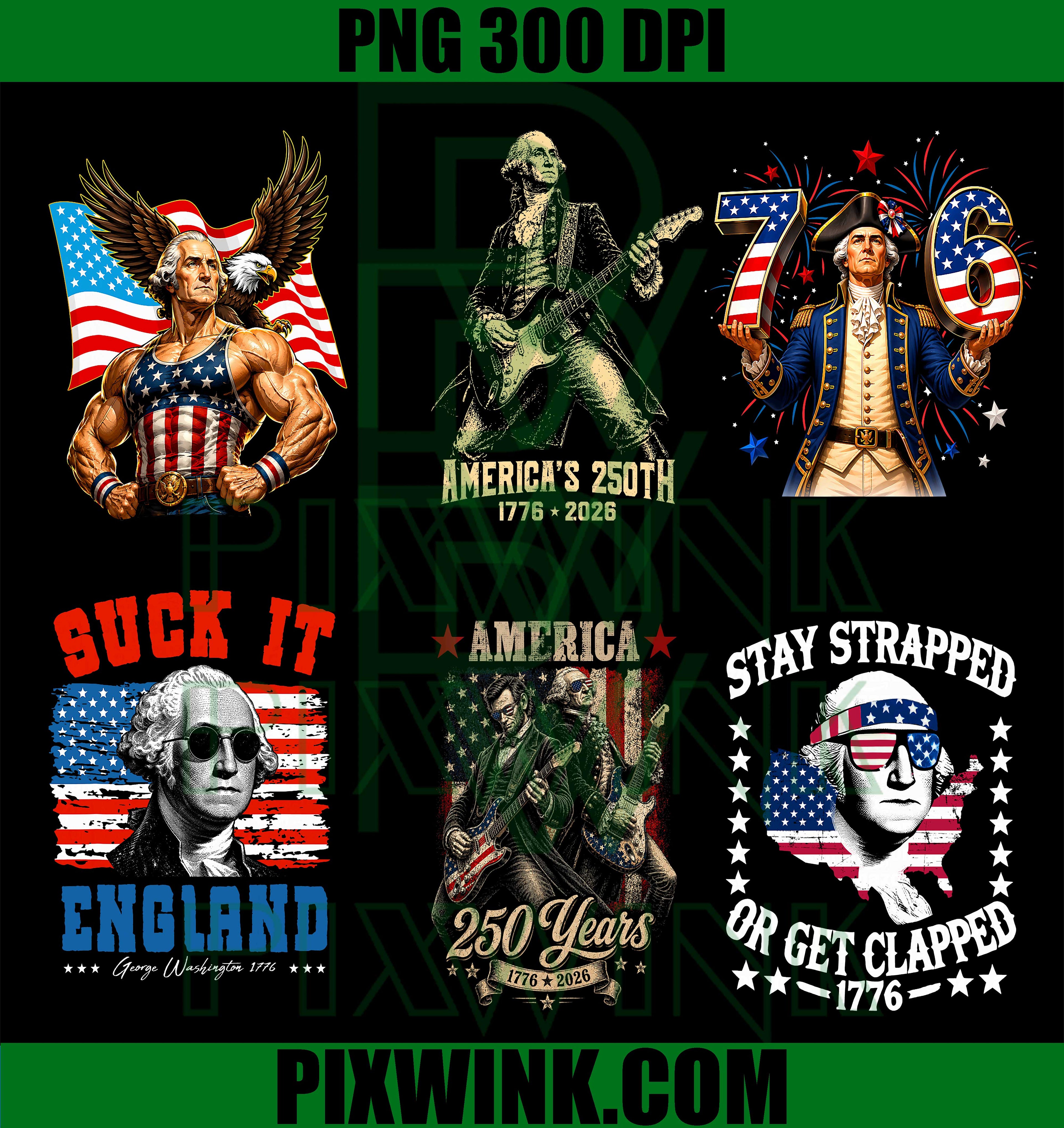America 250th George Washington Lincoln Rocker Bundle PNG, US Flag Patriotic PNG