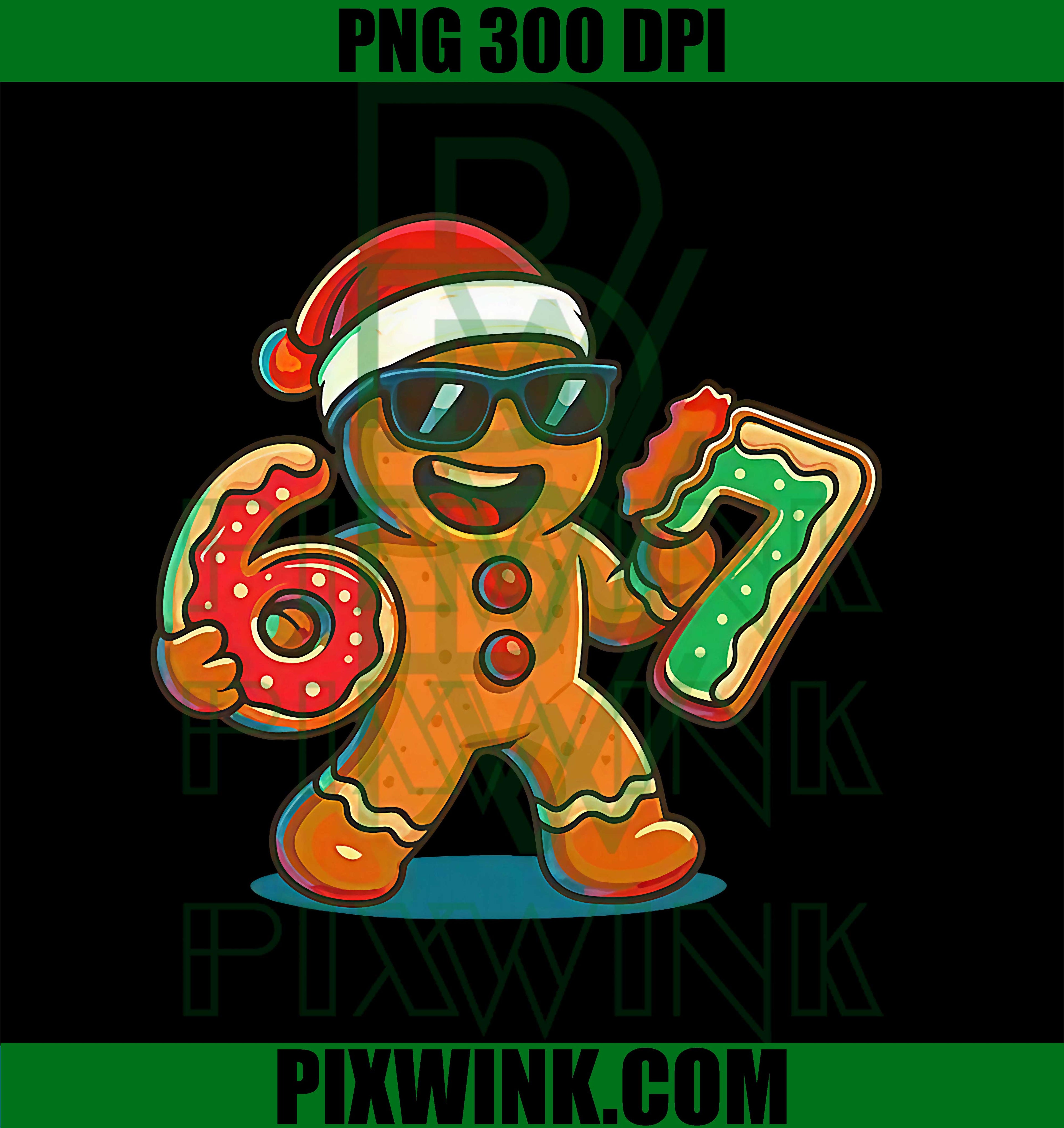 Funny Gingerbread Six Seven 67 Ice Cream Drip Christmas PNG