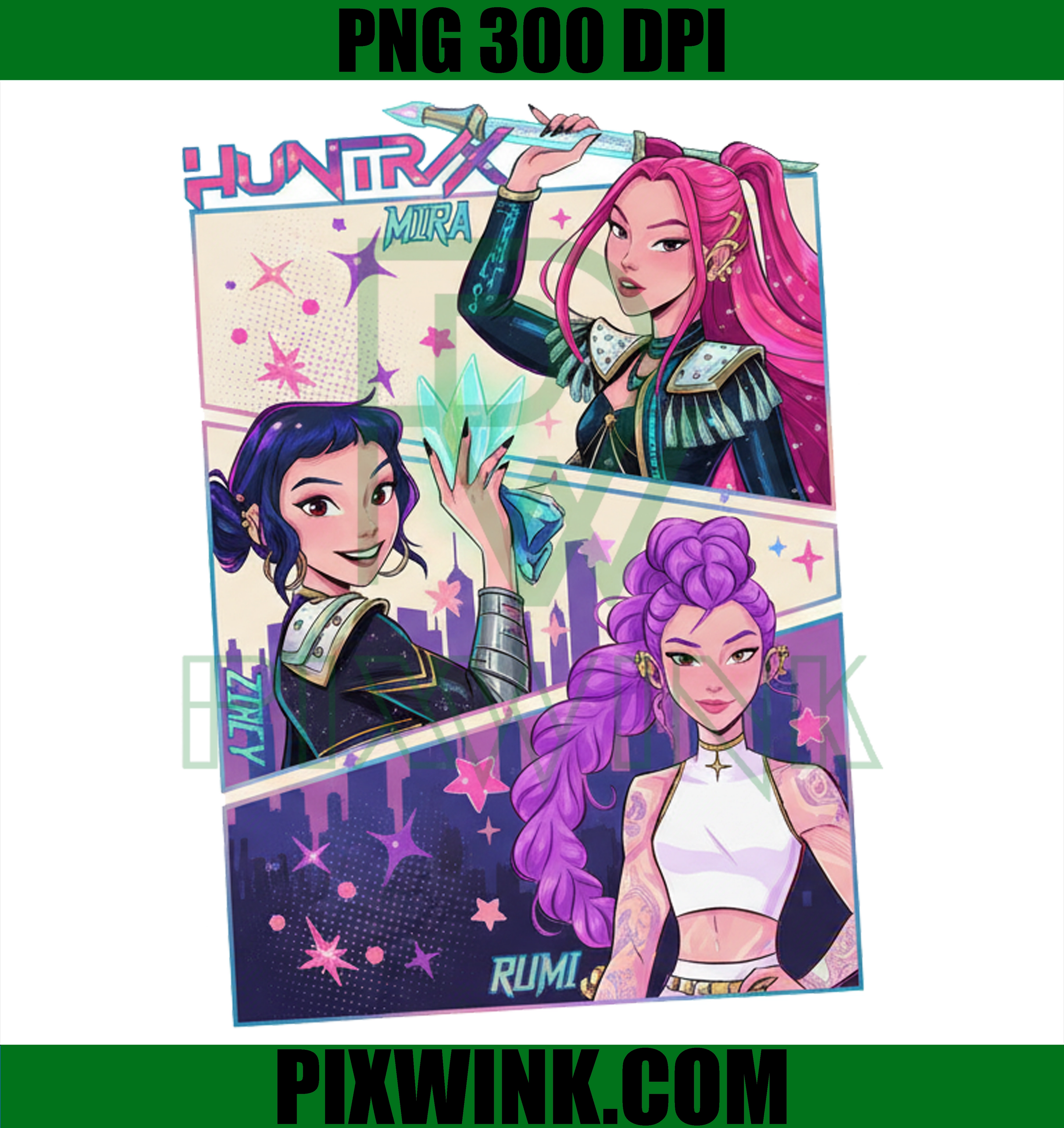 HUNTRX Kpop Girl Group PNG, Miura Zinky Rumi Digital Art, 300 DPI File