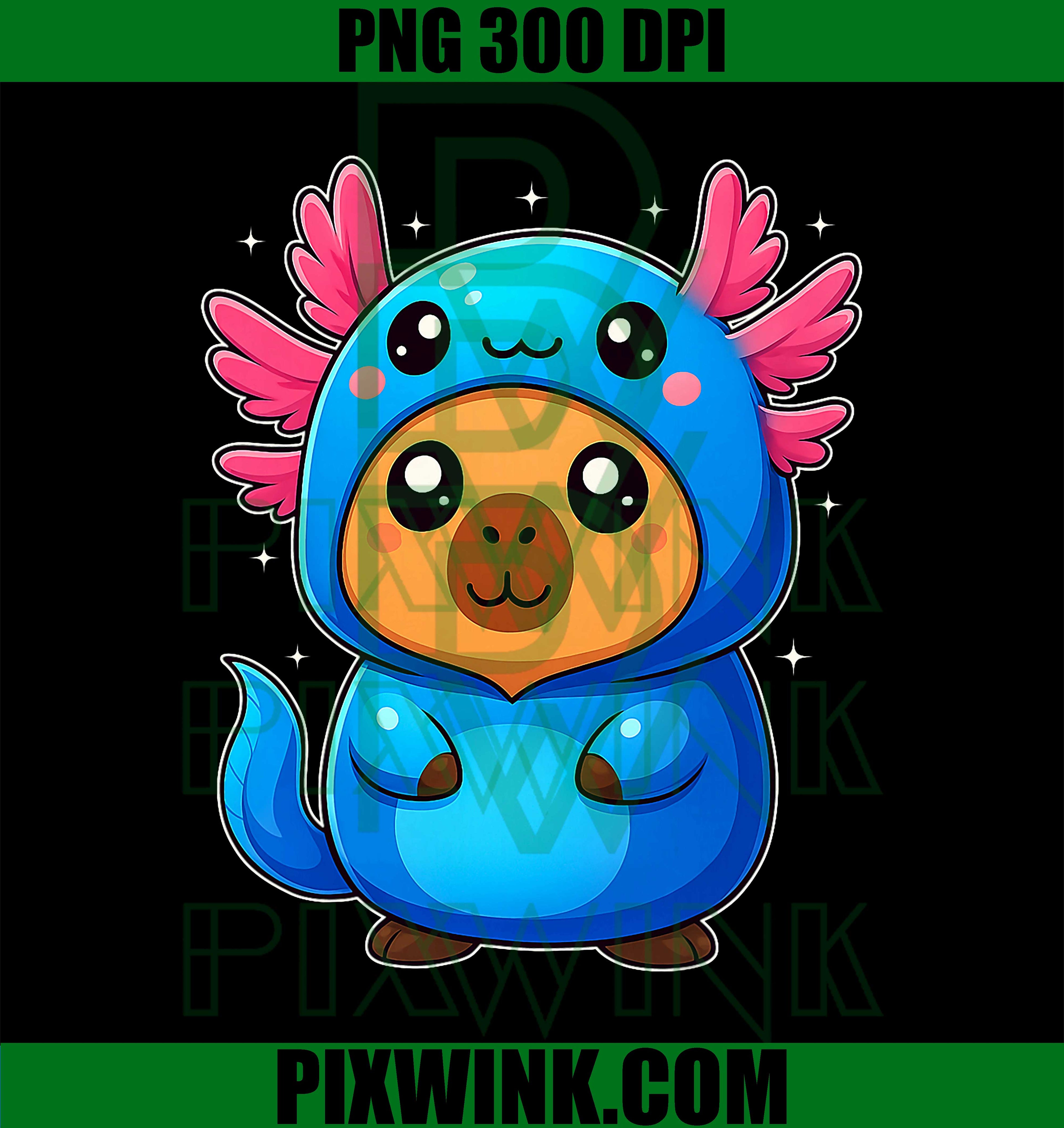 Funny Capybara Axolotl PNG, Kawaii Animal Boys Girls PNG