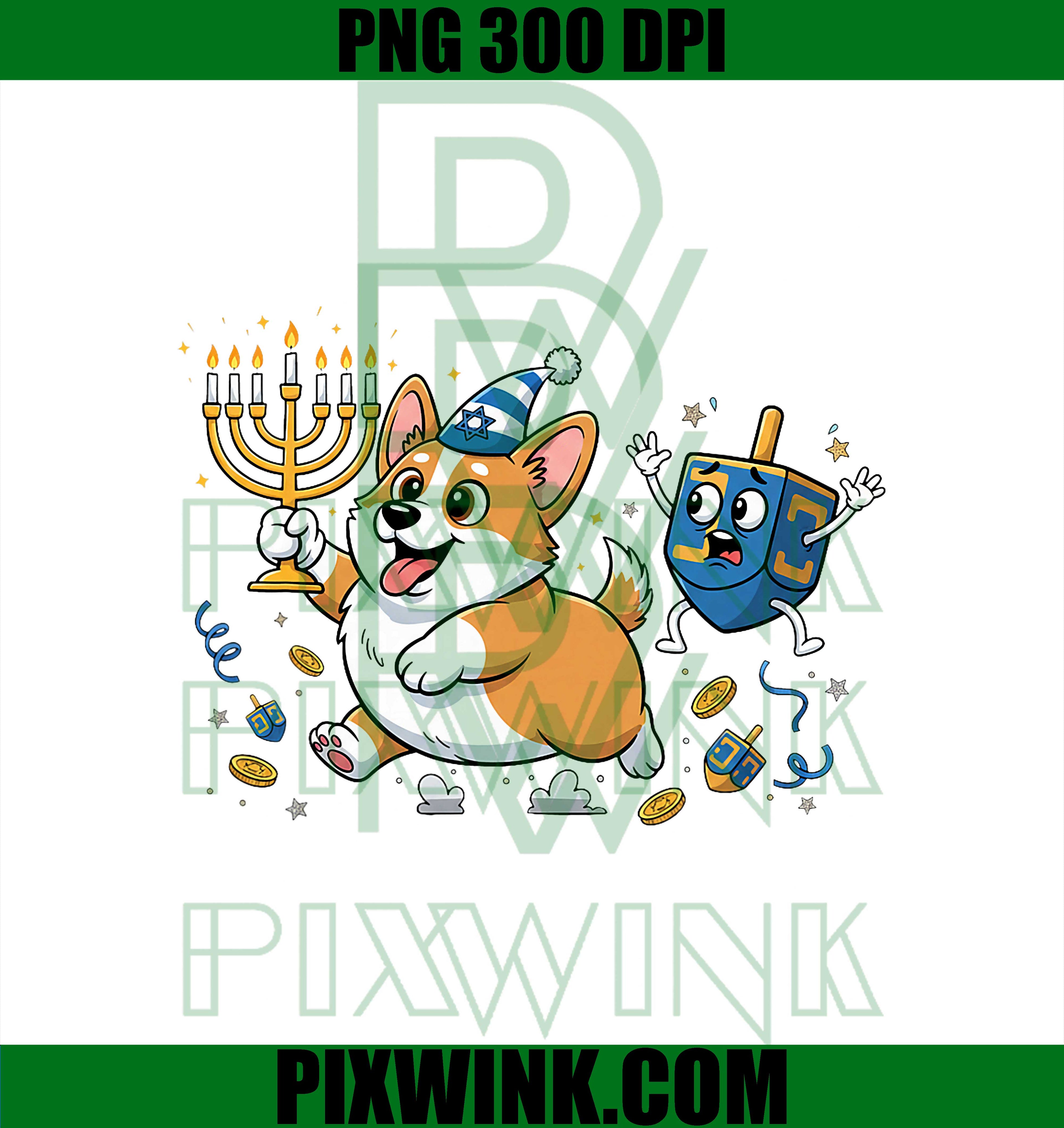 Funny Corgi Dreidel Menorah PNG, Hanukkah PNG