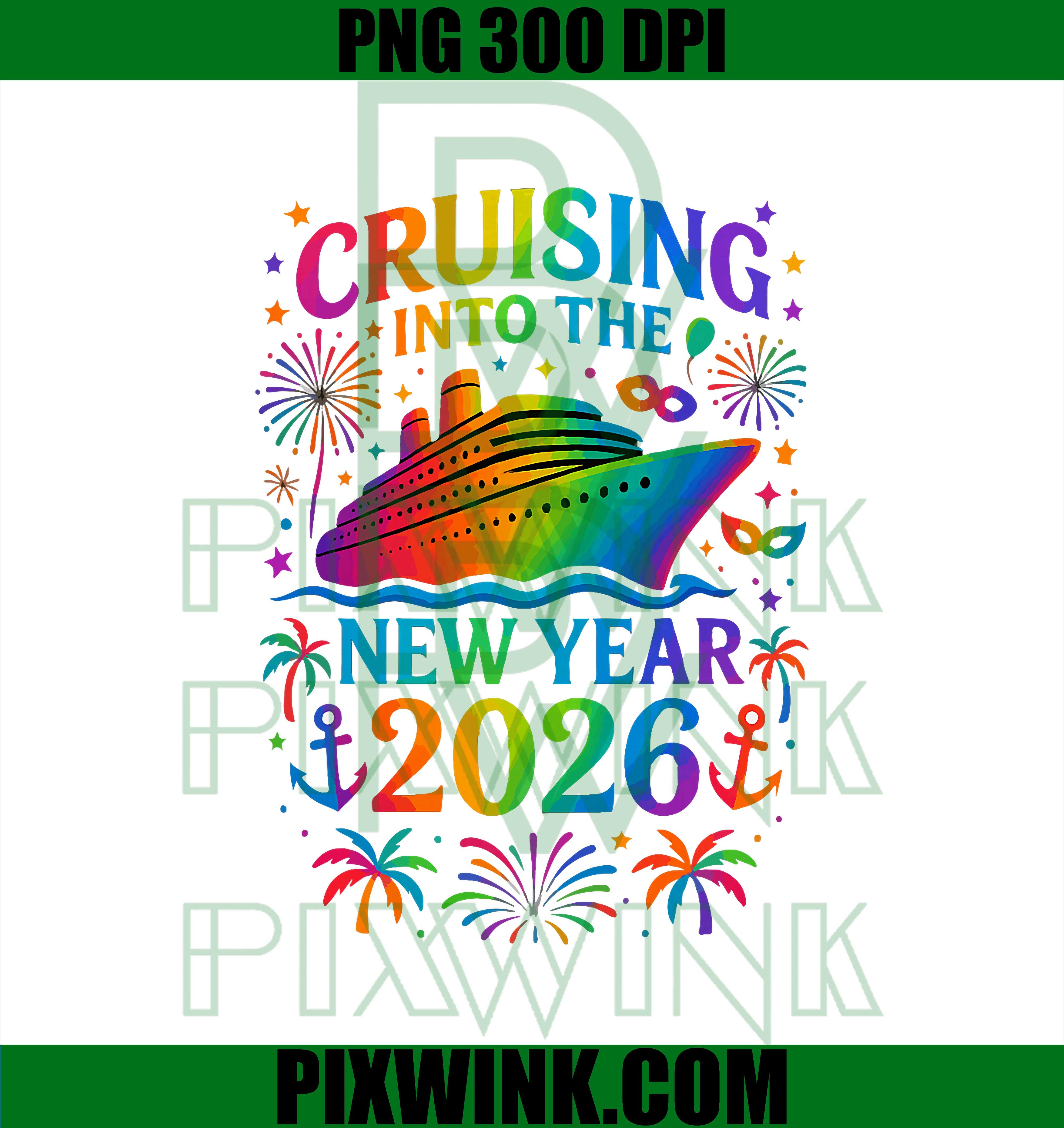 Funny Cruising Into 2026 PNG, New Year Ship Vacation Family Party PNG