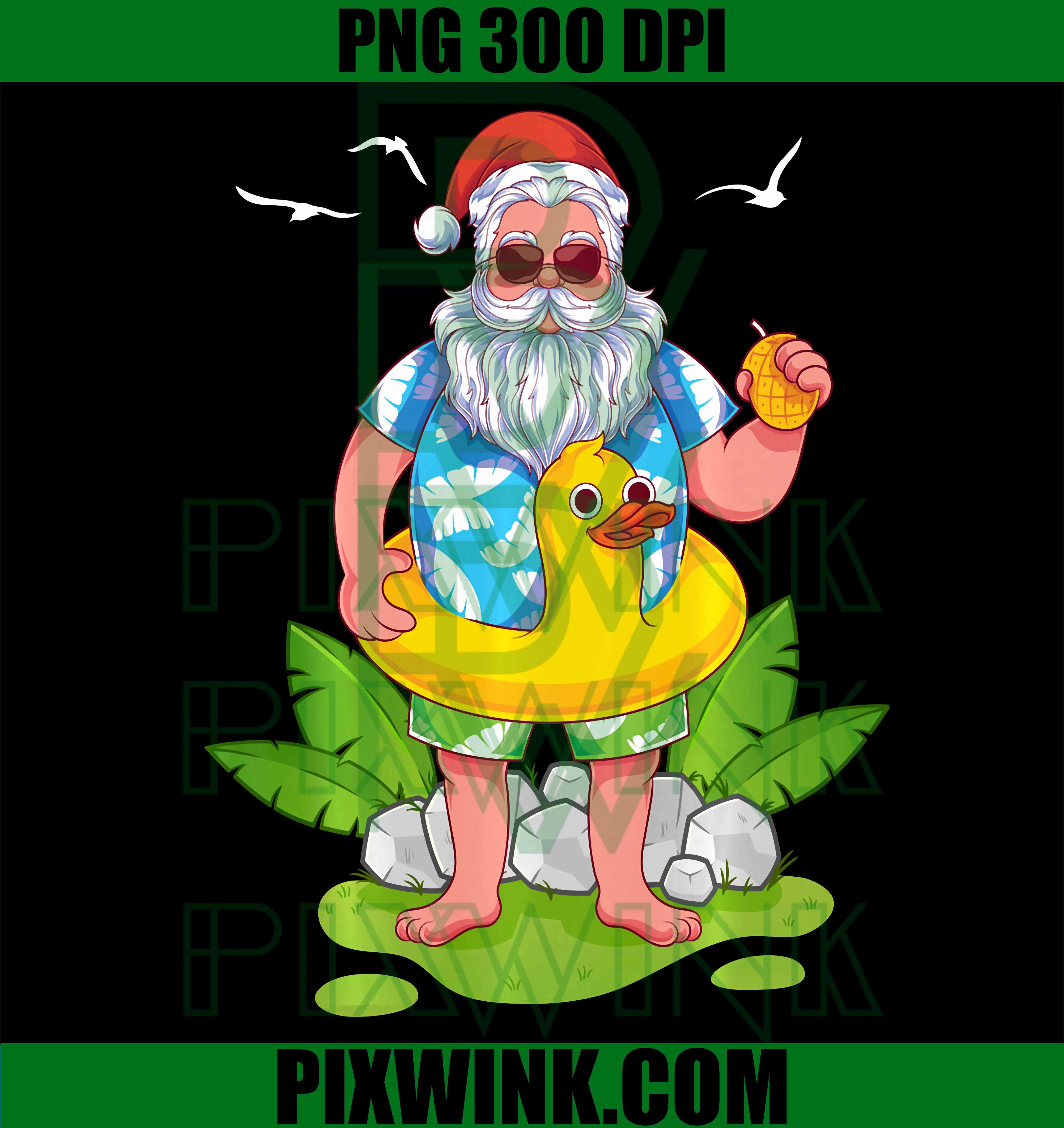 Tropical Santa Summer PNG, Hawaiian Christmas July PNG