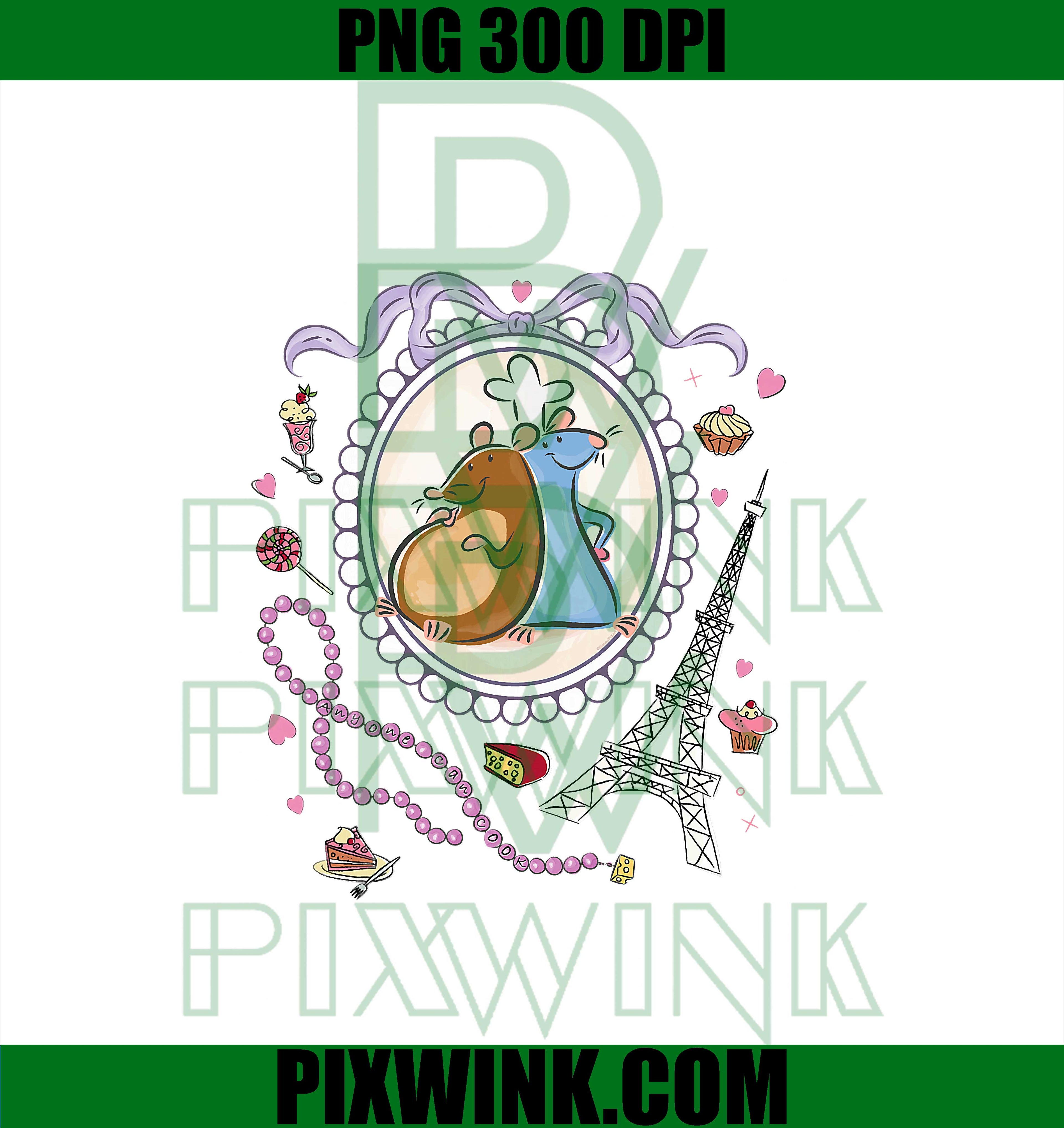 Disney and Pixar's Ratatouille Remy & Emile Coquette Style PNG, Disney Ratatouille Paris PNG, Bow Ratatouille PNG
