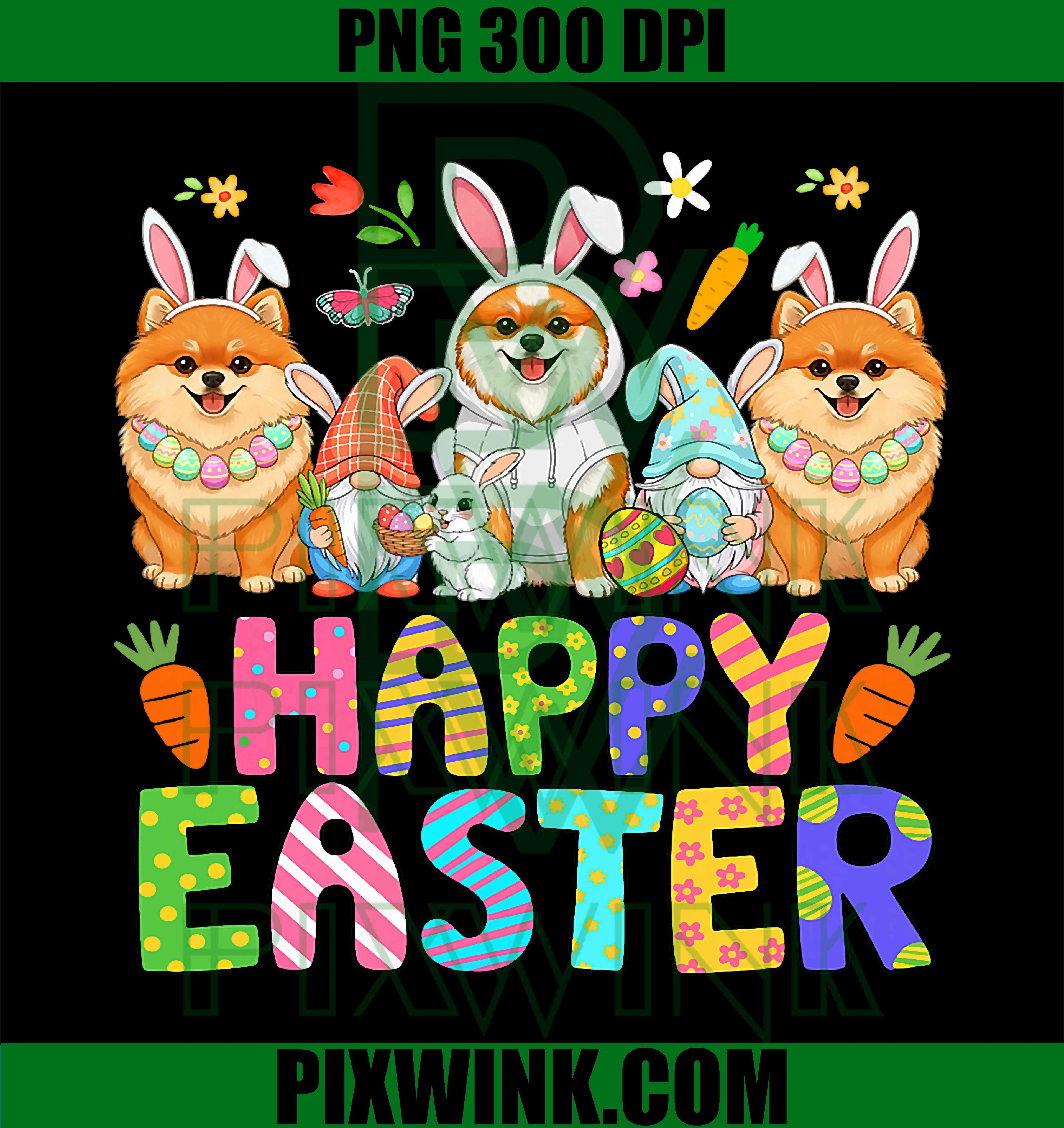 Pomeranians Easter PNG, Bunny Gnome Dogs PNG, Cute Easter Pomeranian PNG