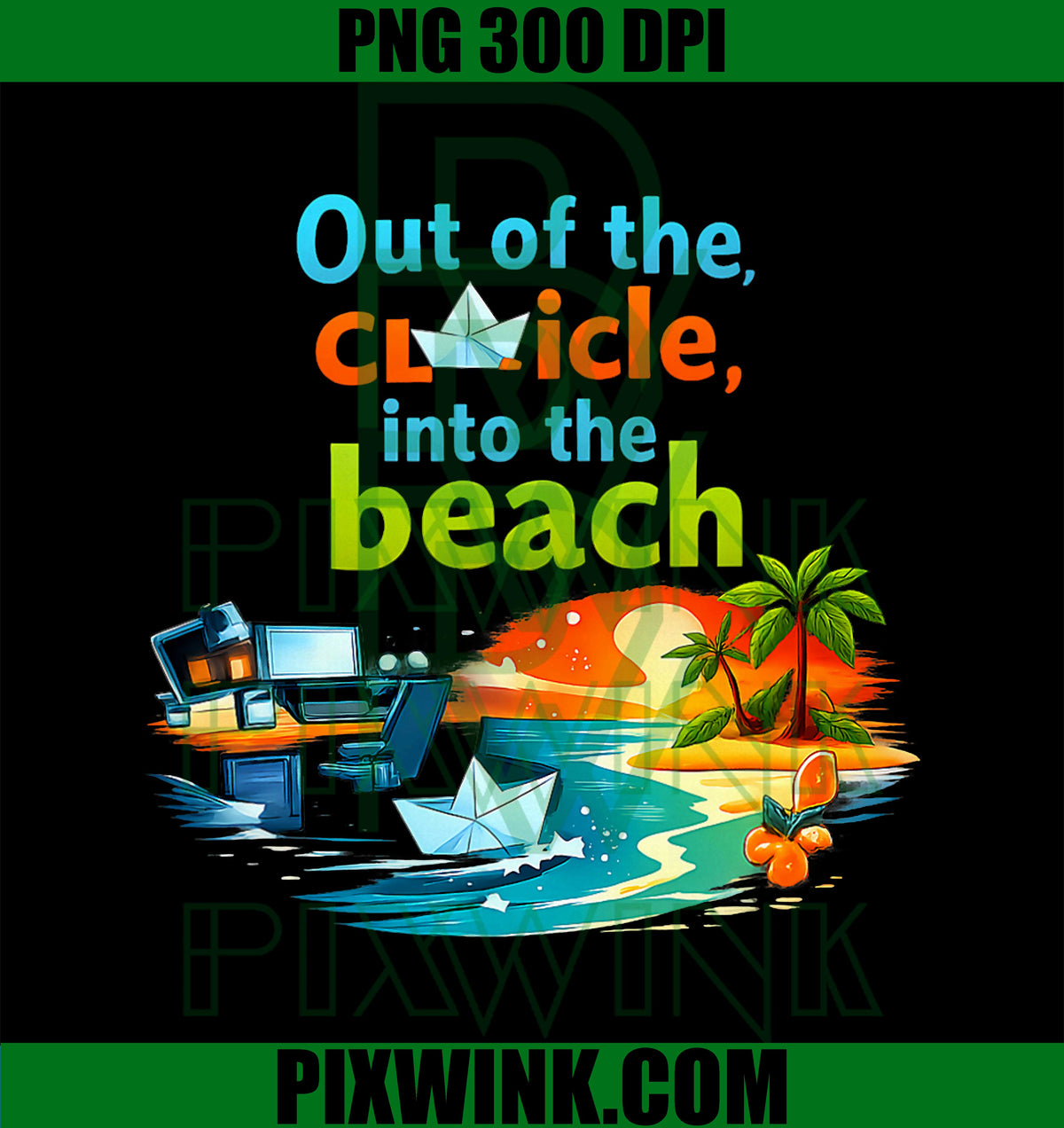 Out Of The Cubicle Into The Beach PNG, Office Escape Vacation PNG
