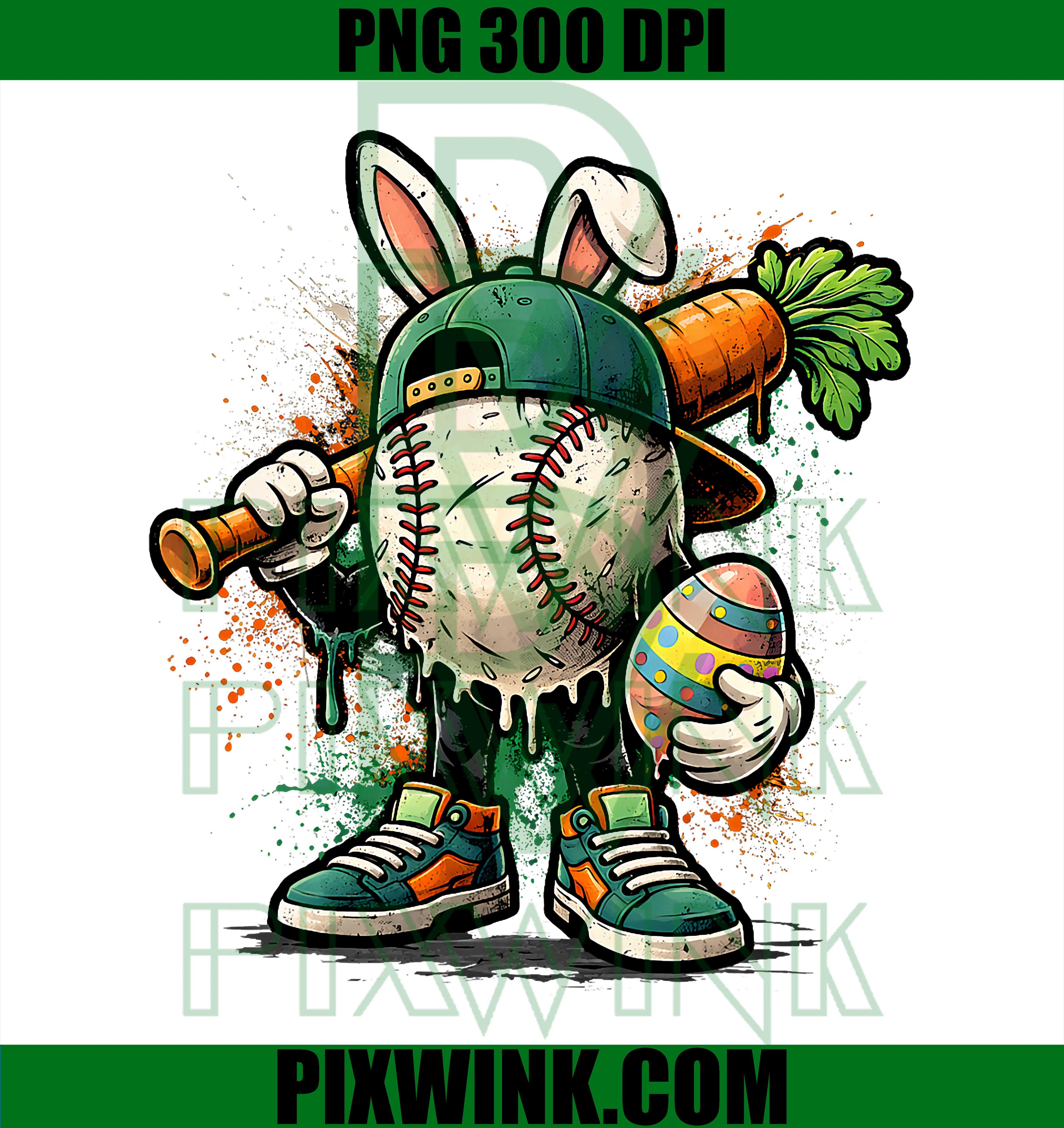 Baseball Drip PNG, Easter Bunny Baseball PNG, Kids Sports PNG