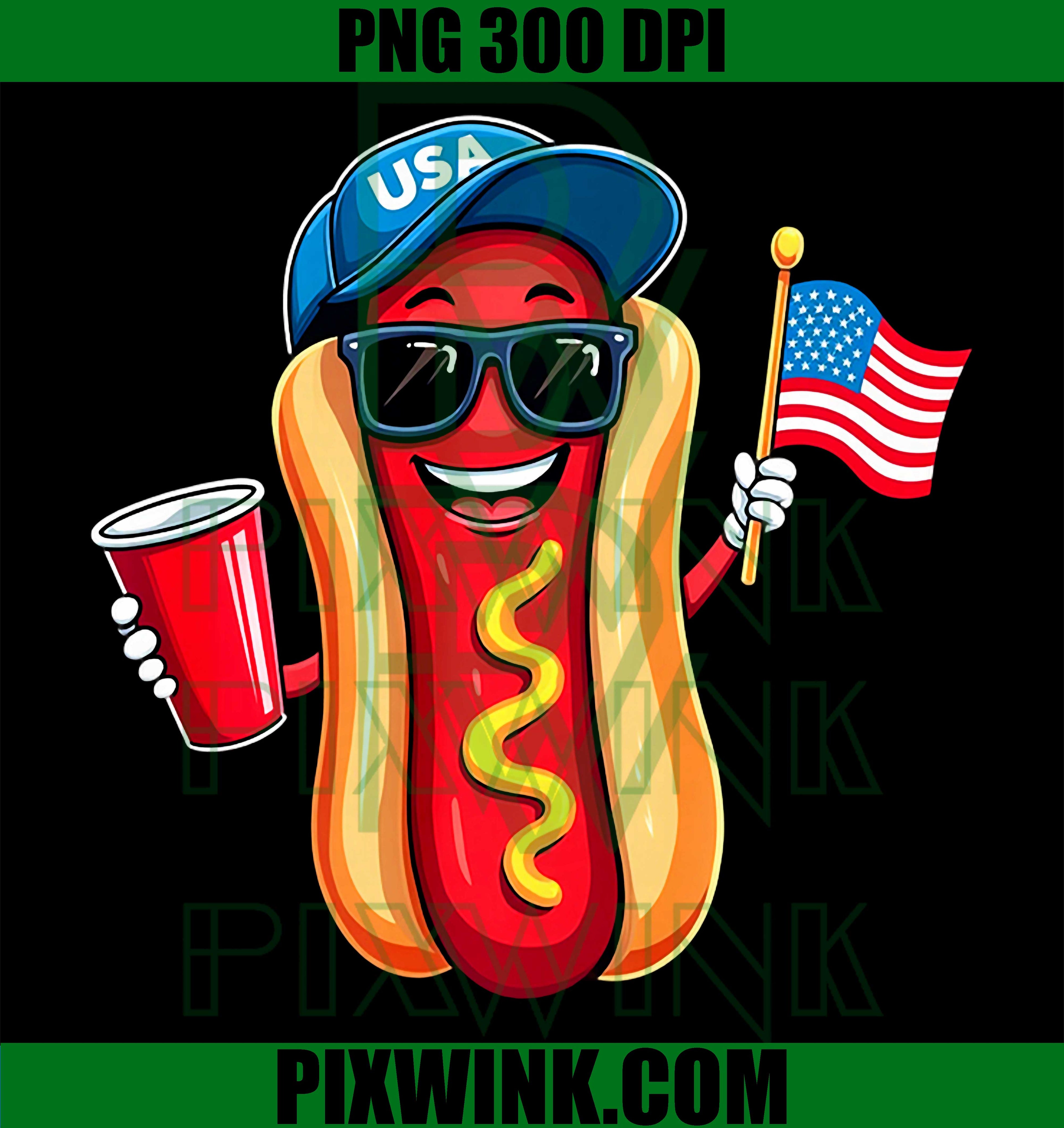 Hotdog American Flag PNG, Funny Patriotic July 4th Hotdog PNG