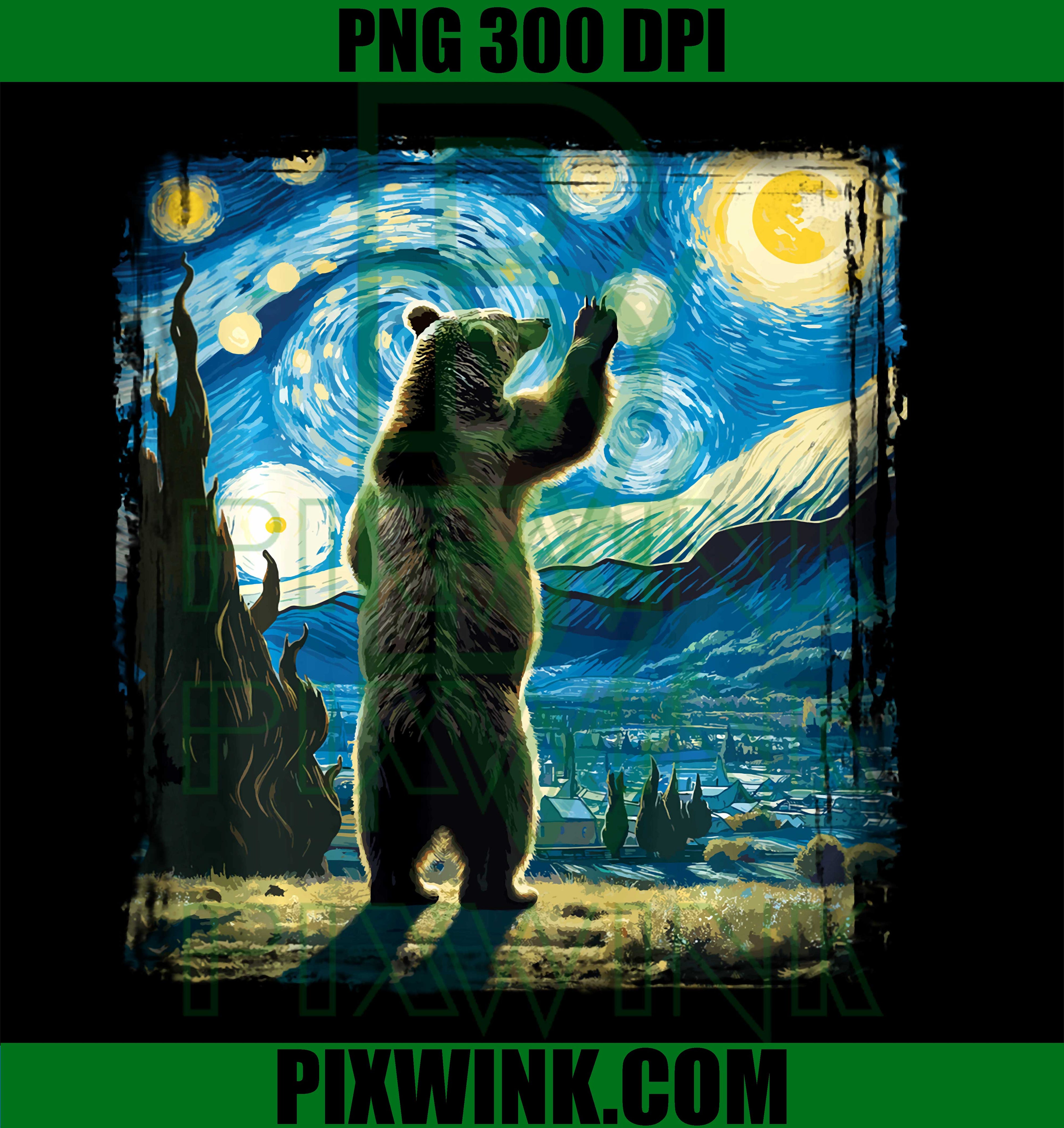 Van Gogh Bear PNG, Starry Night Grizzly PNG Artistic Nature Design