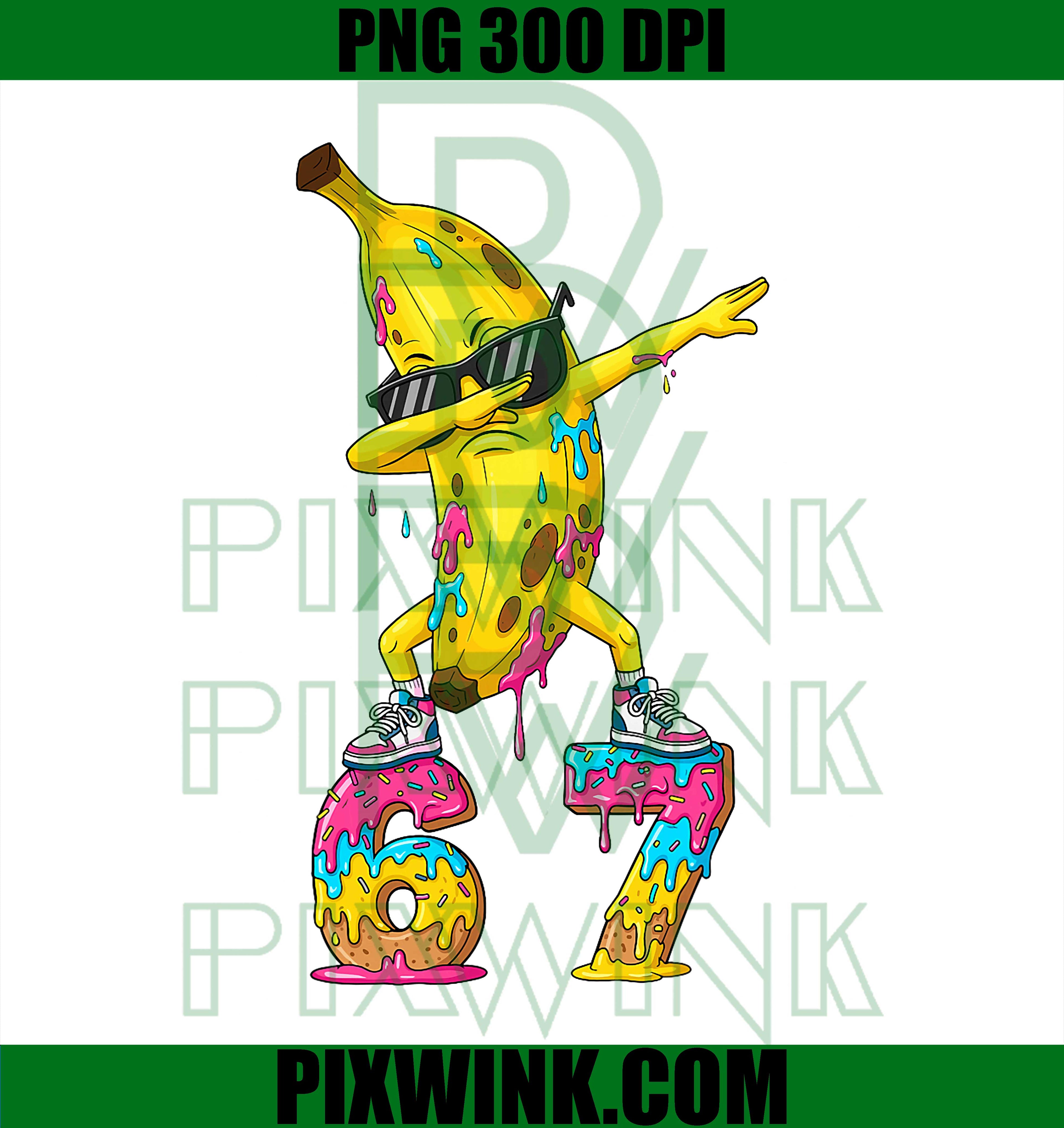 67 Dabbing Banana Ice Cream Drip PNG, Funny Six Seven Meme PNG