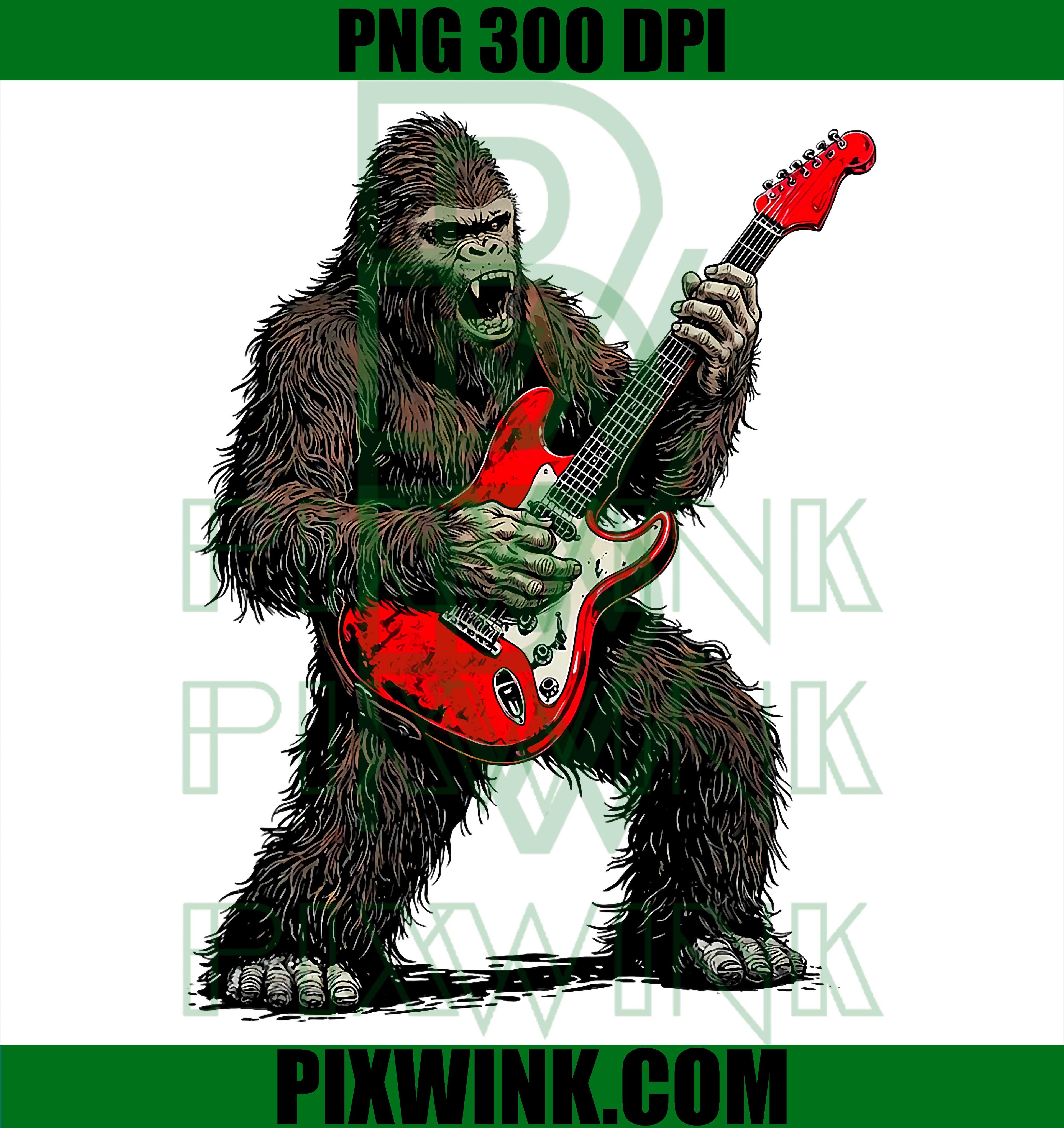 Bigfoot Playing Guitar PNG, Sasquatch Rock Musician Retro Design