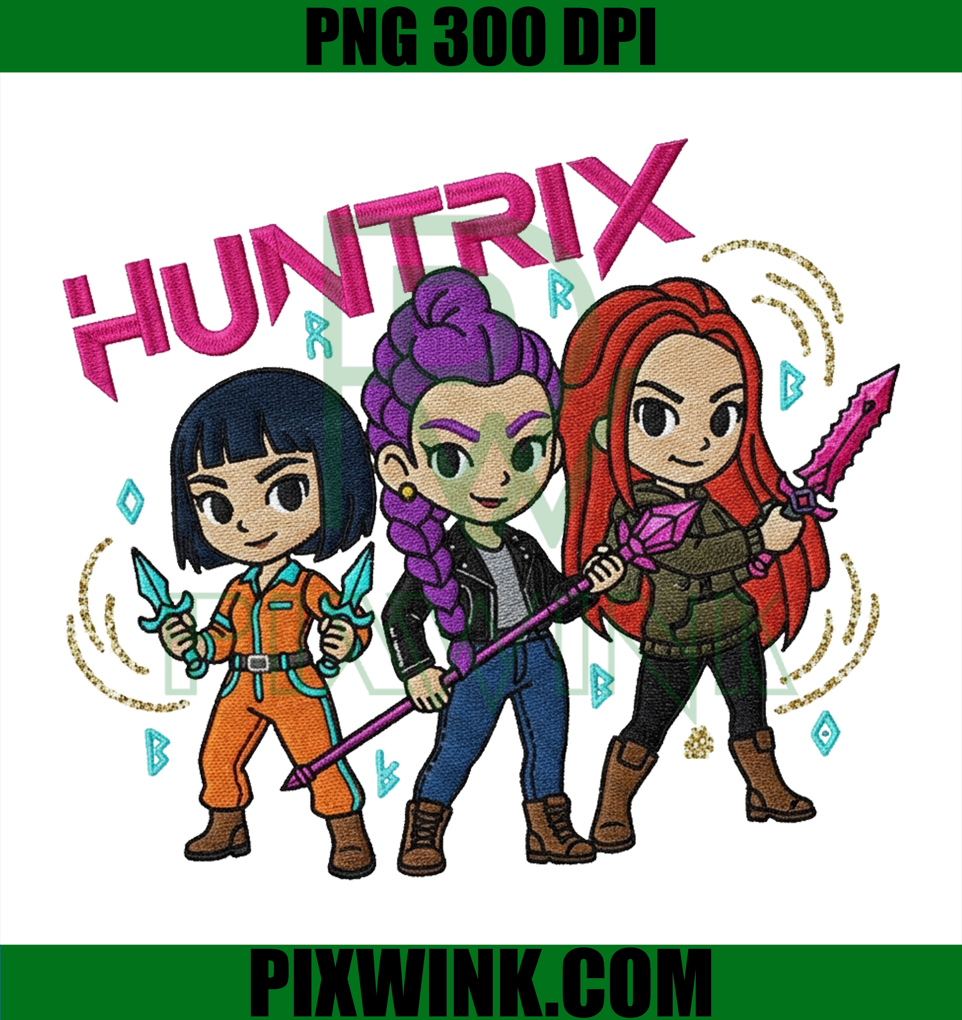 HUNTRX Chibi Kpop Girl Group PNG, Cute Digital Art, 300 DPI Sublimation File