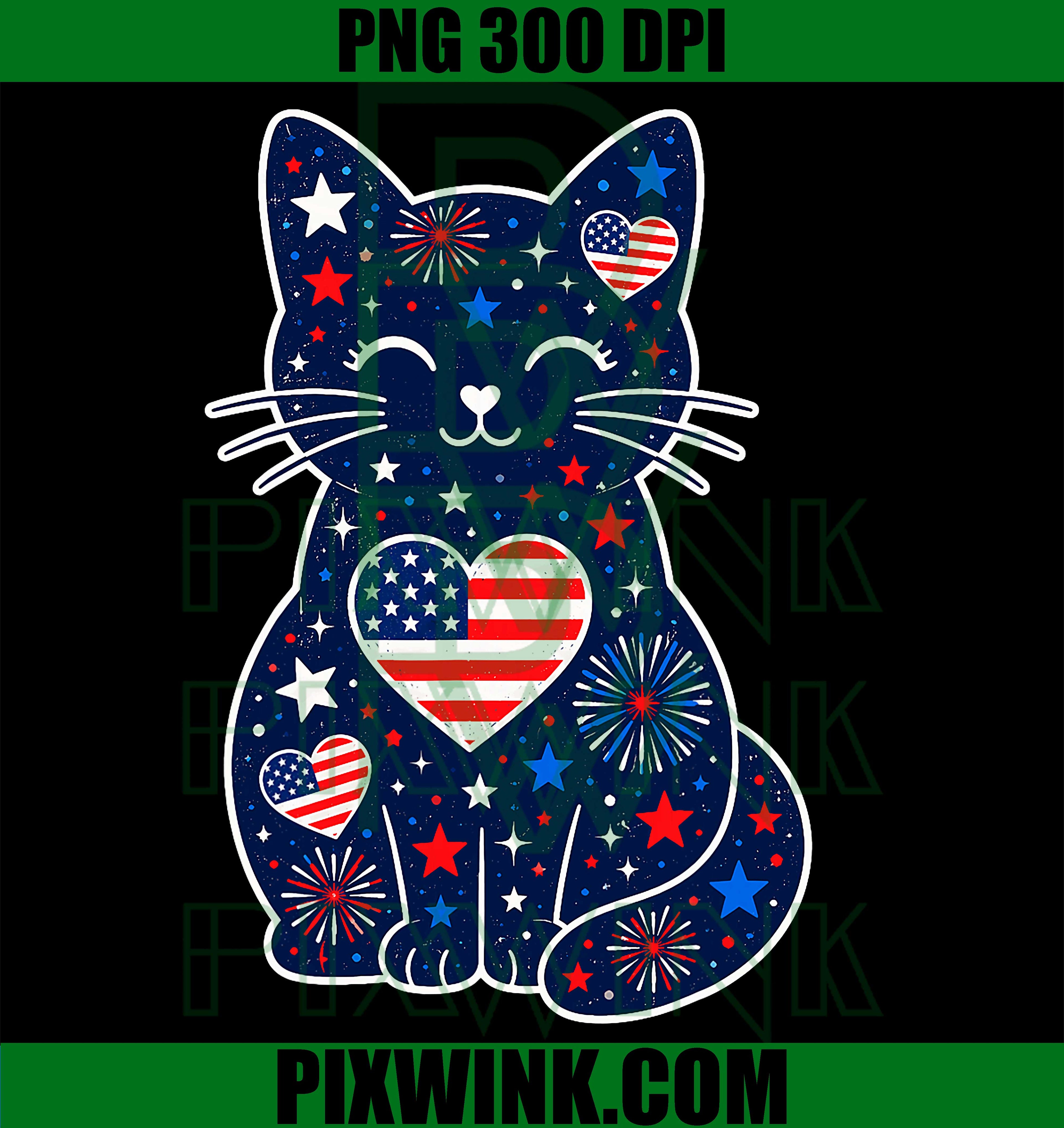 USA Flag Lucky Clover PNG, Patriotic 4th July Cat Lover PNG