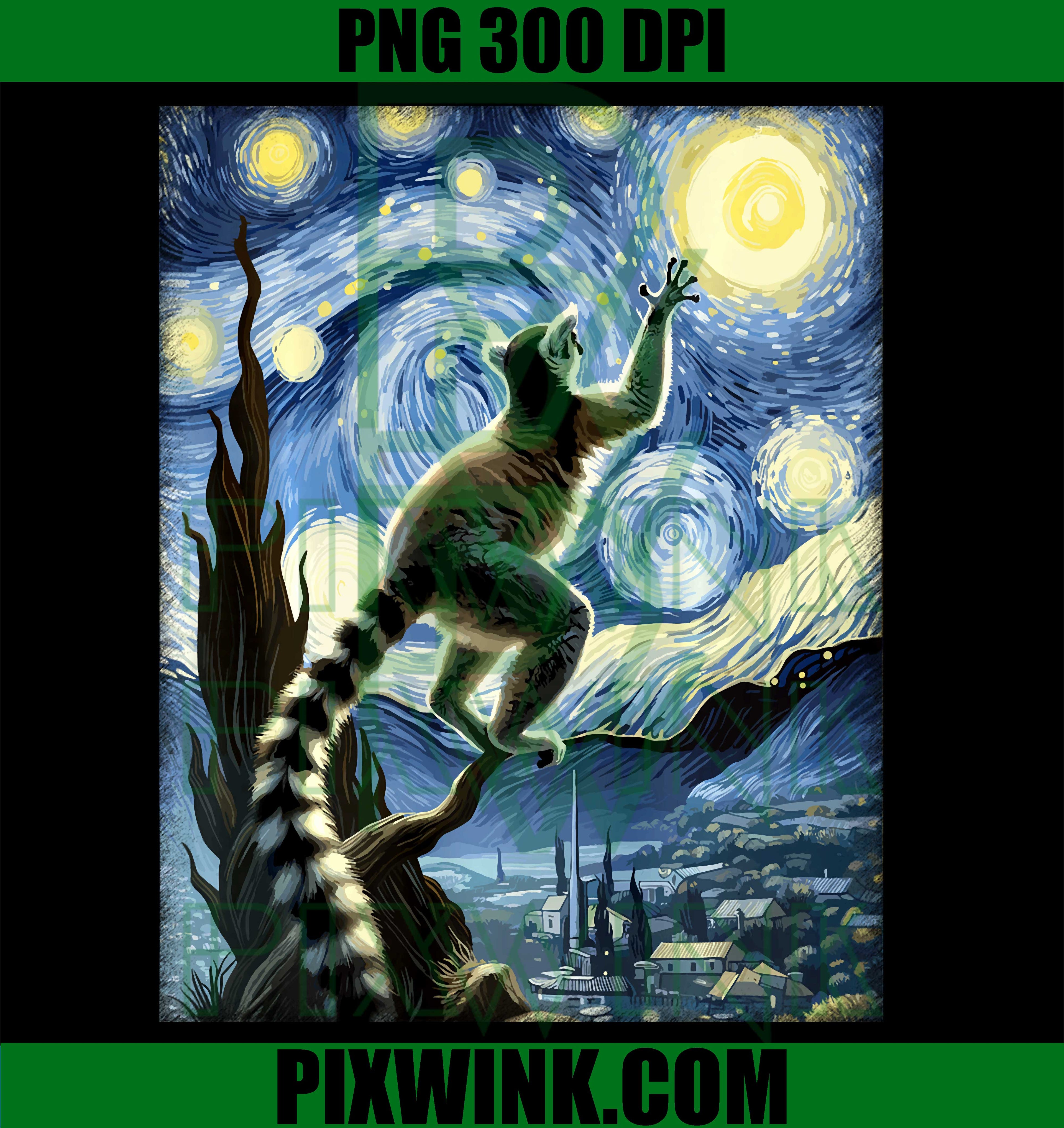 Van Gogh Lemur PNG, Starry Night Animal PNG Artistic Nature Design