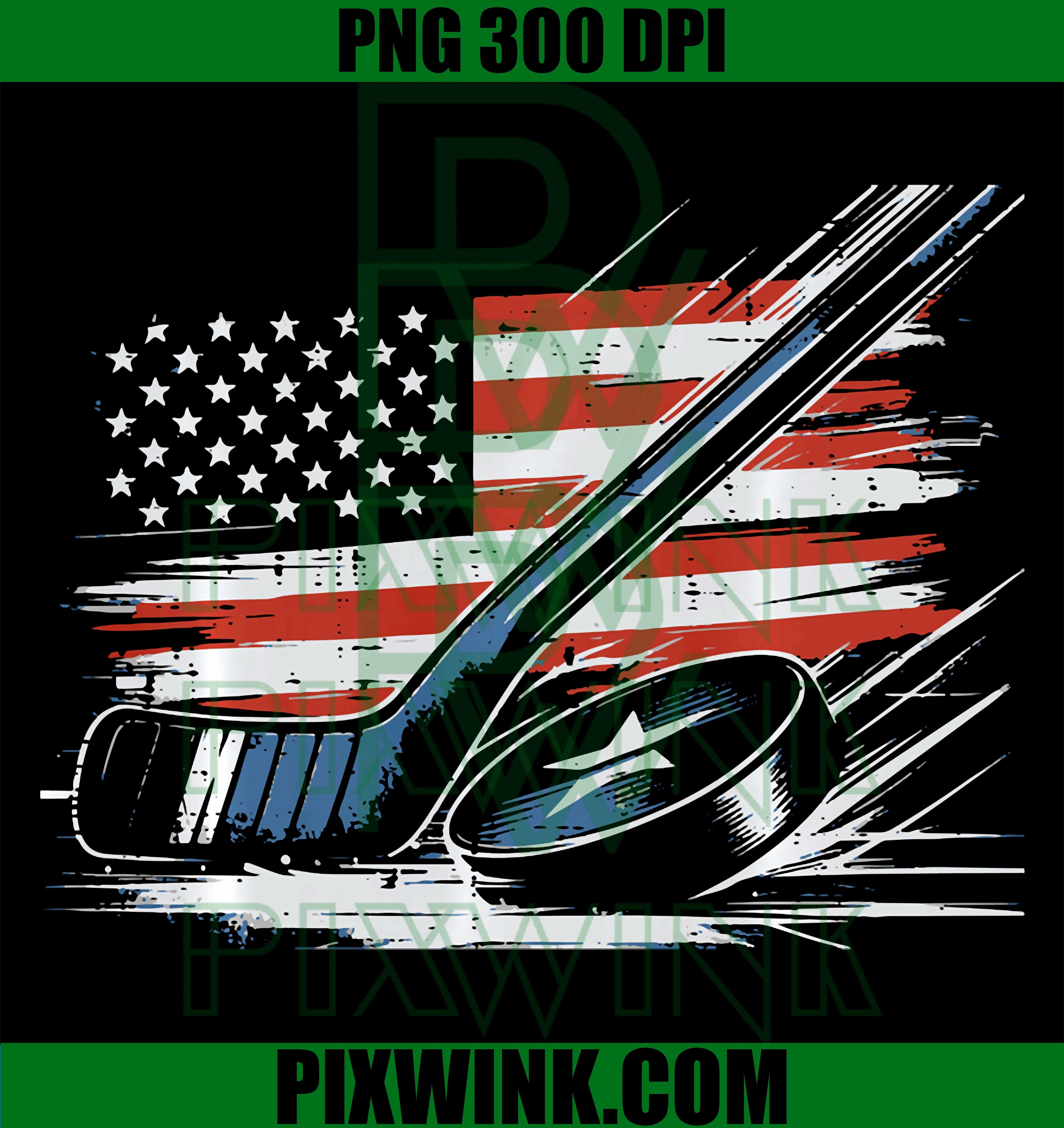 Ice Hockey Stick Puck PNG, Patriotic USA Flag Hockey PNG