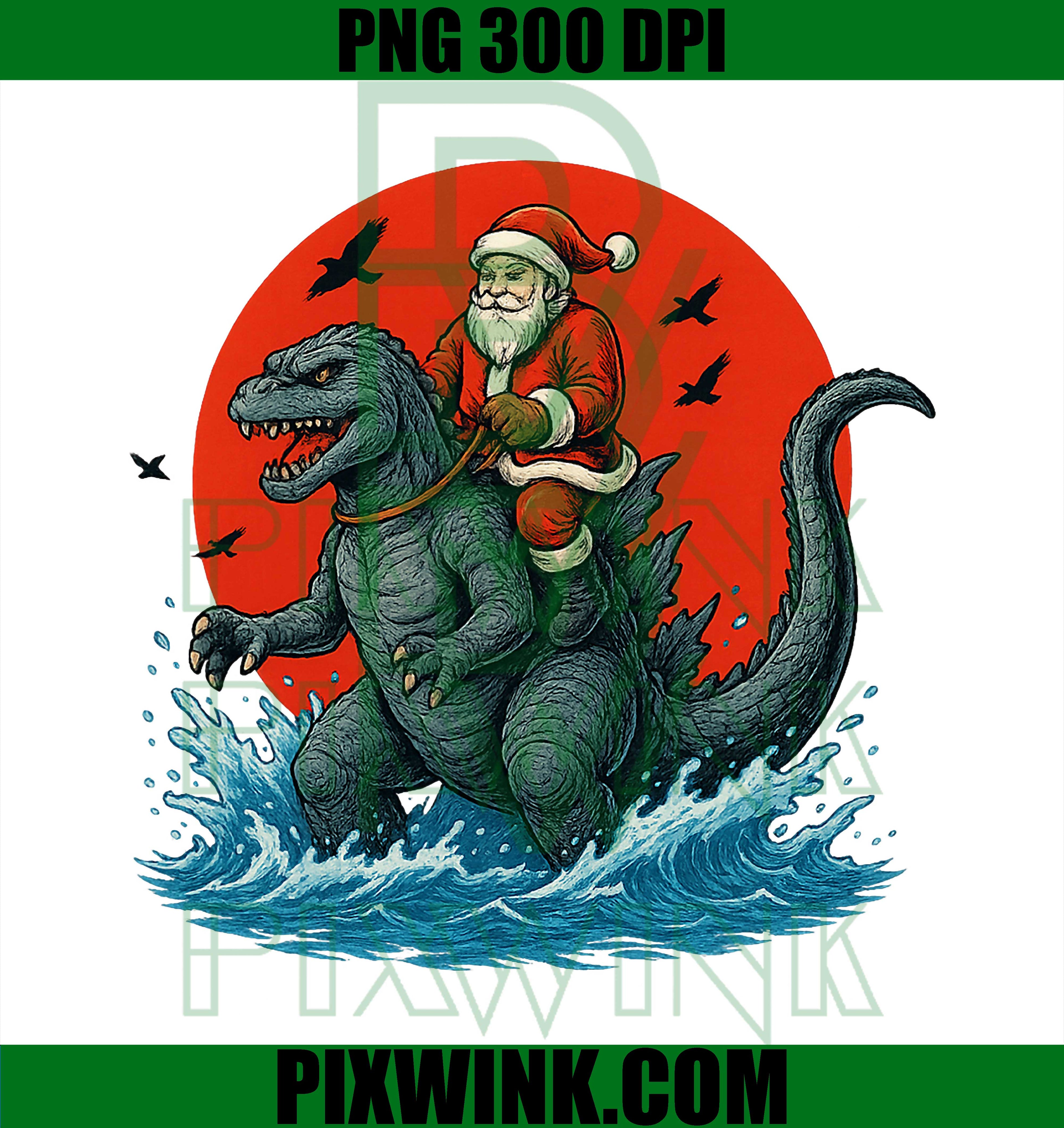 Christmas Santa Riding Japanese Monster, Kaiju Santazilla PNG