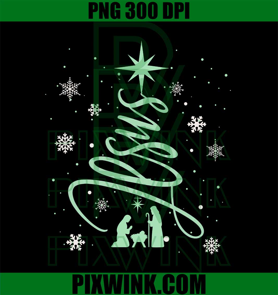 Jesus Tree Christian Christmas Faith Snowflakes Nativity PNG