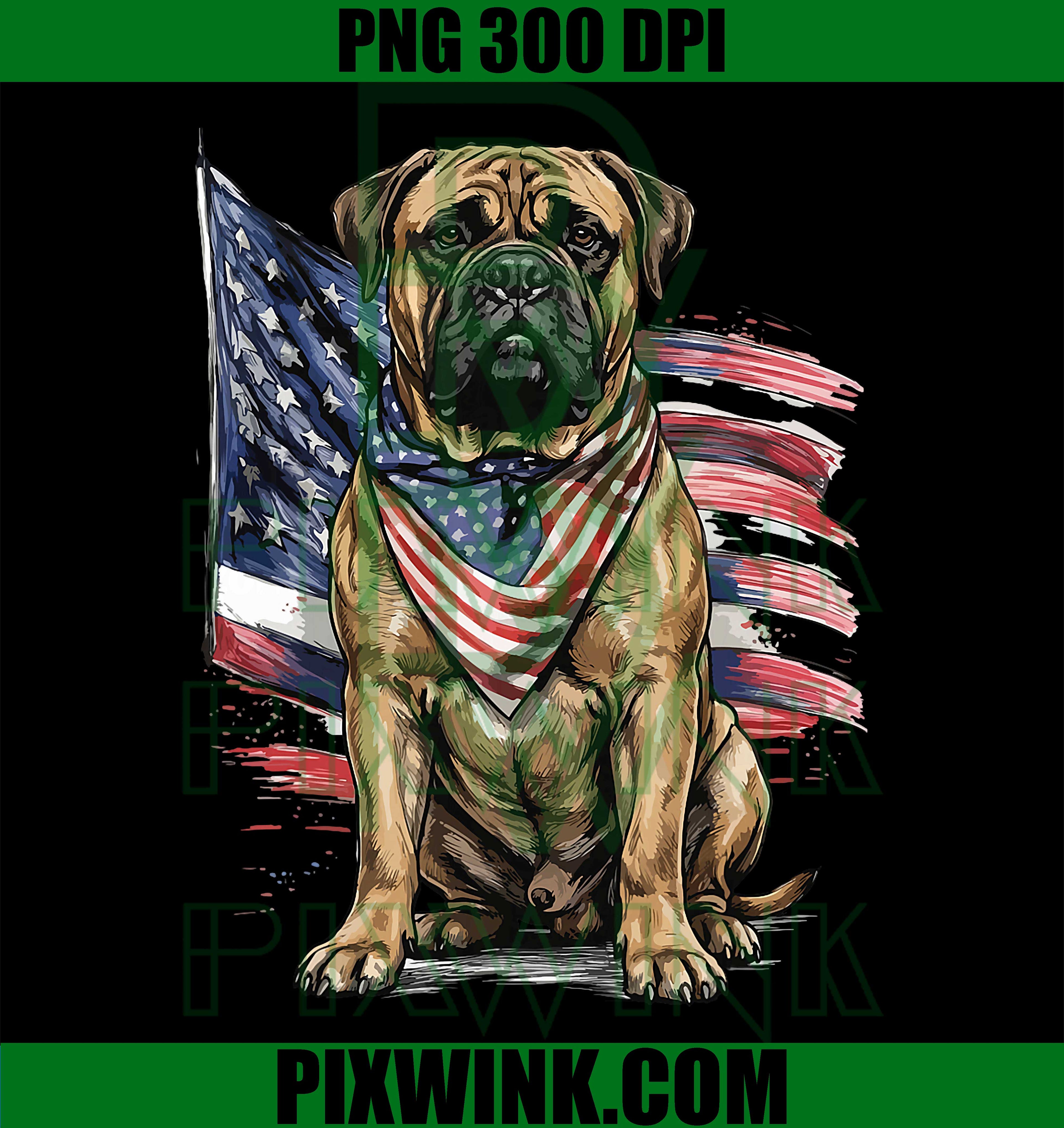 Bullmastiff 4th of July PNG, Patriotic American Flag Dog PNG