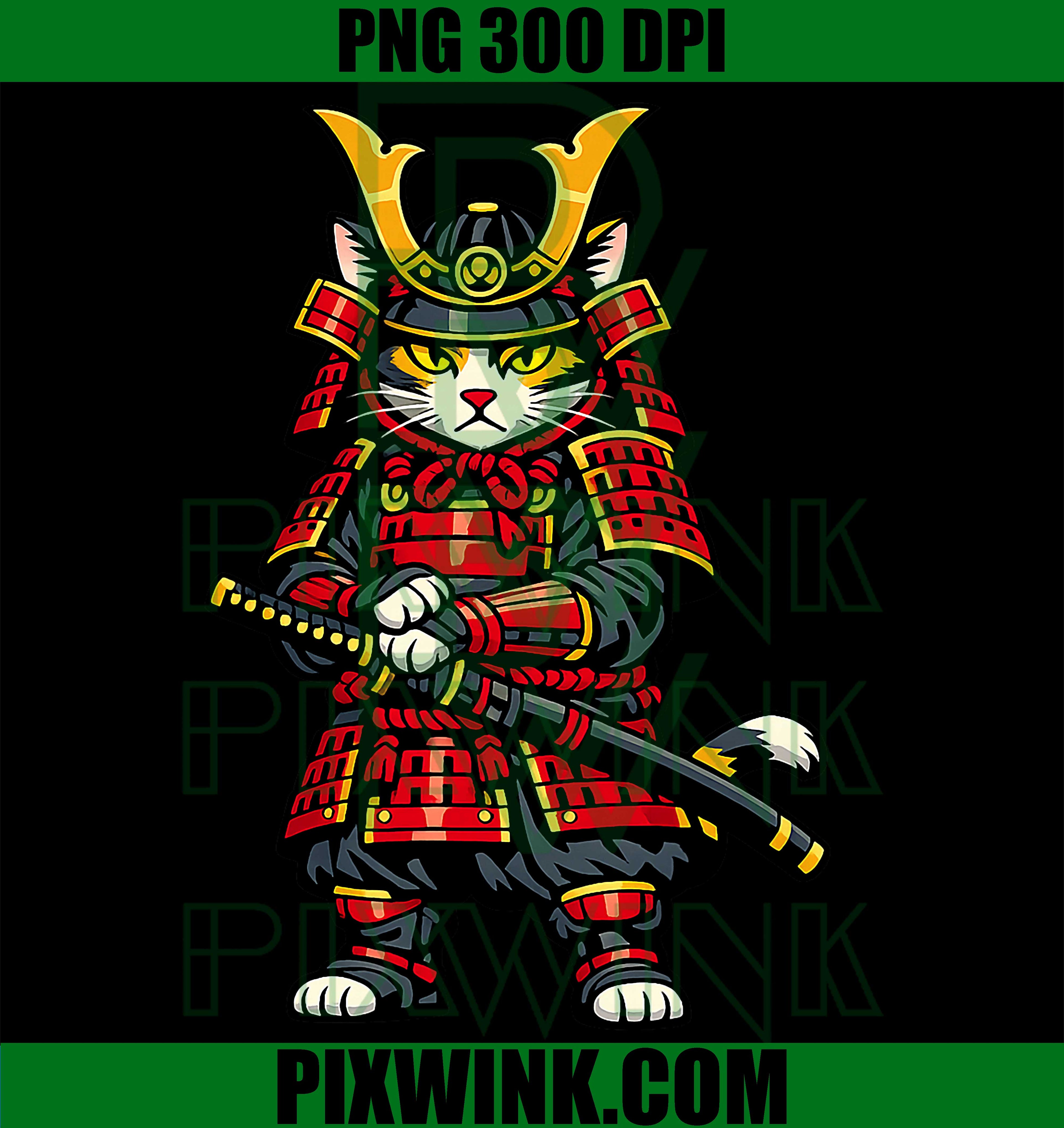 Cute Samurai Cat PNG, Fierce Manga Artwork Design PNG