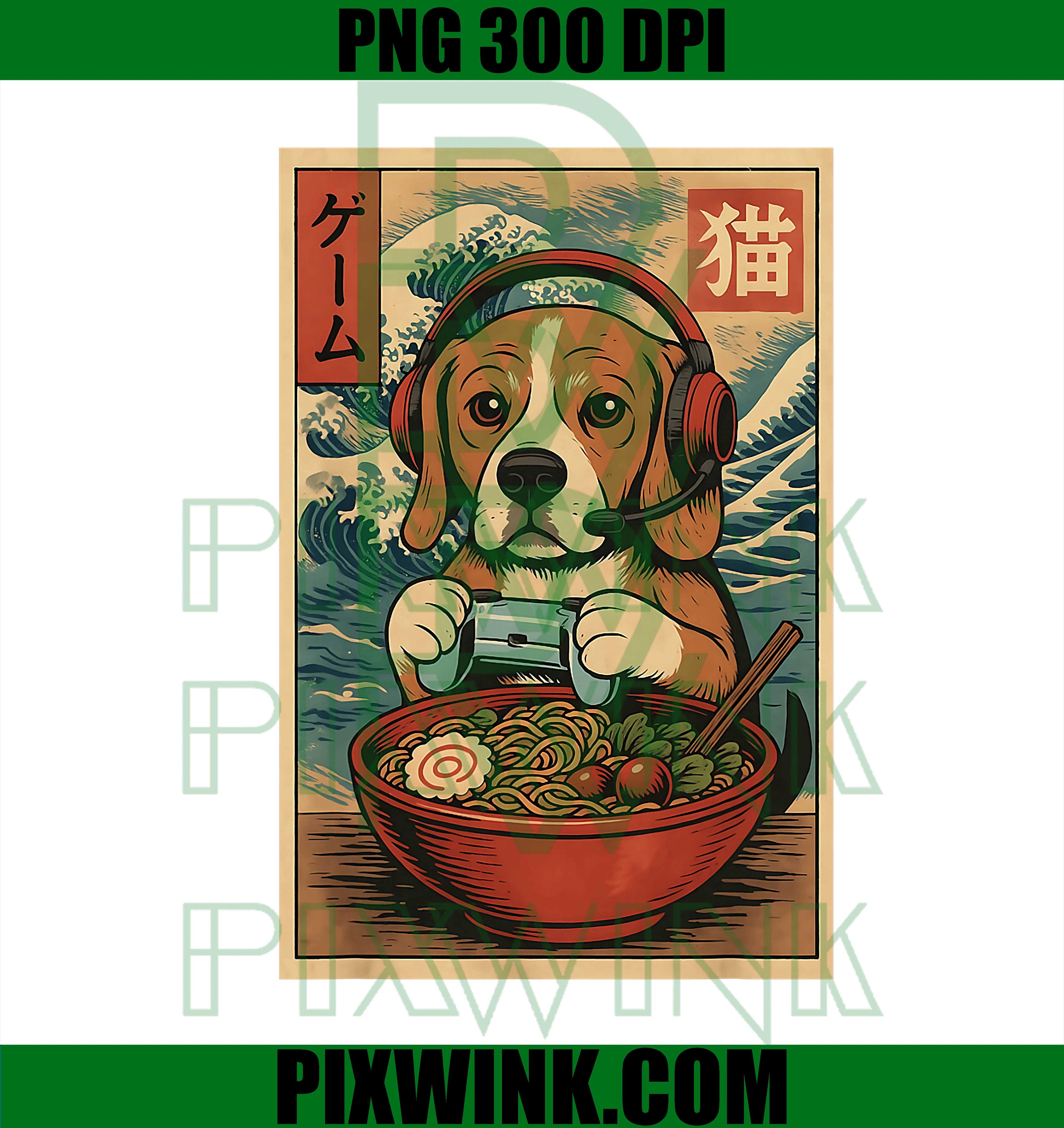 Cute Kawaii Gamer Dog Funny Ramen Retro Japanese Gaming PNG