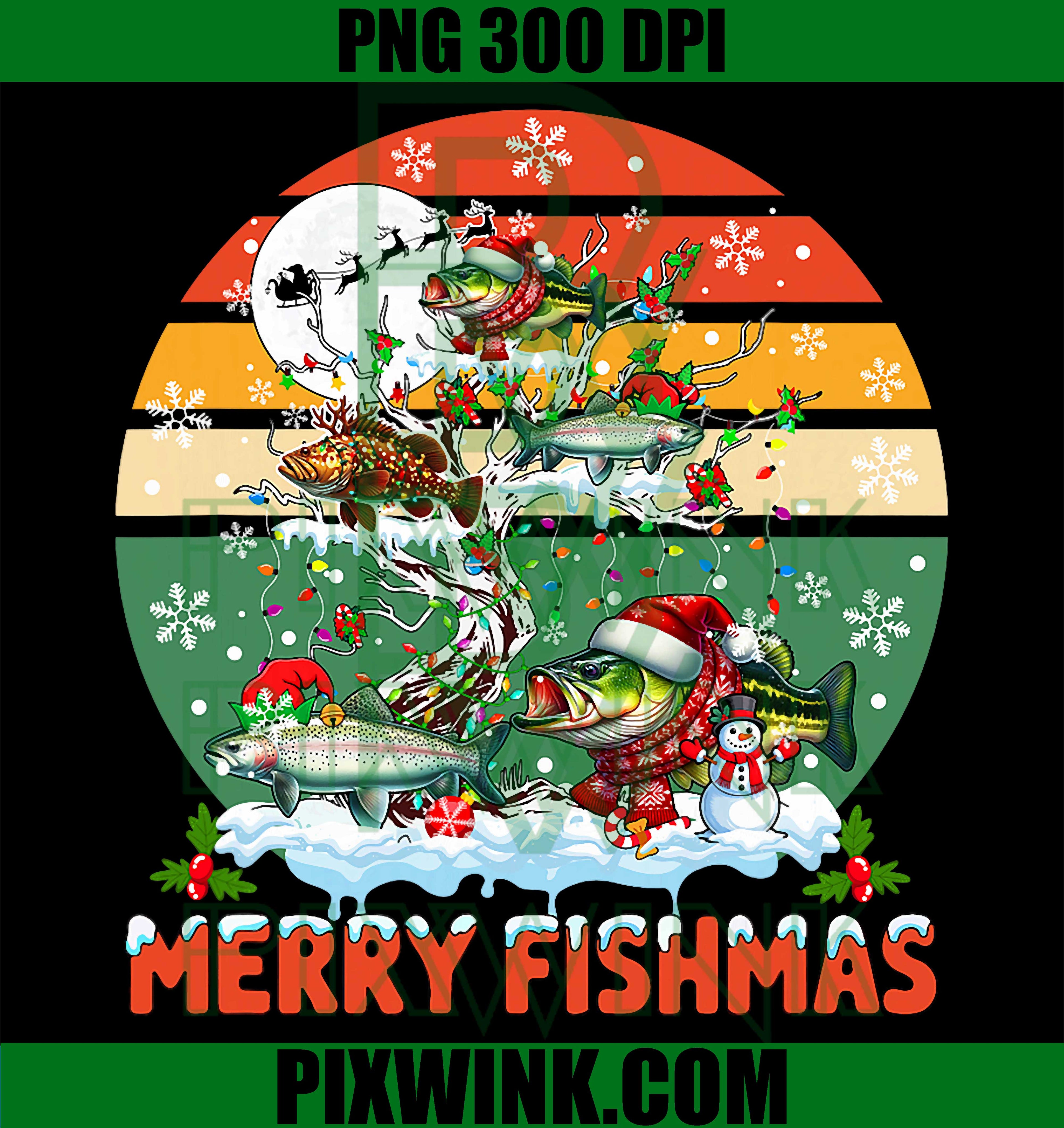 Merry Christmas Fish Group Santa Reindeer Elf Fish On Tree PNG