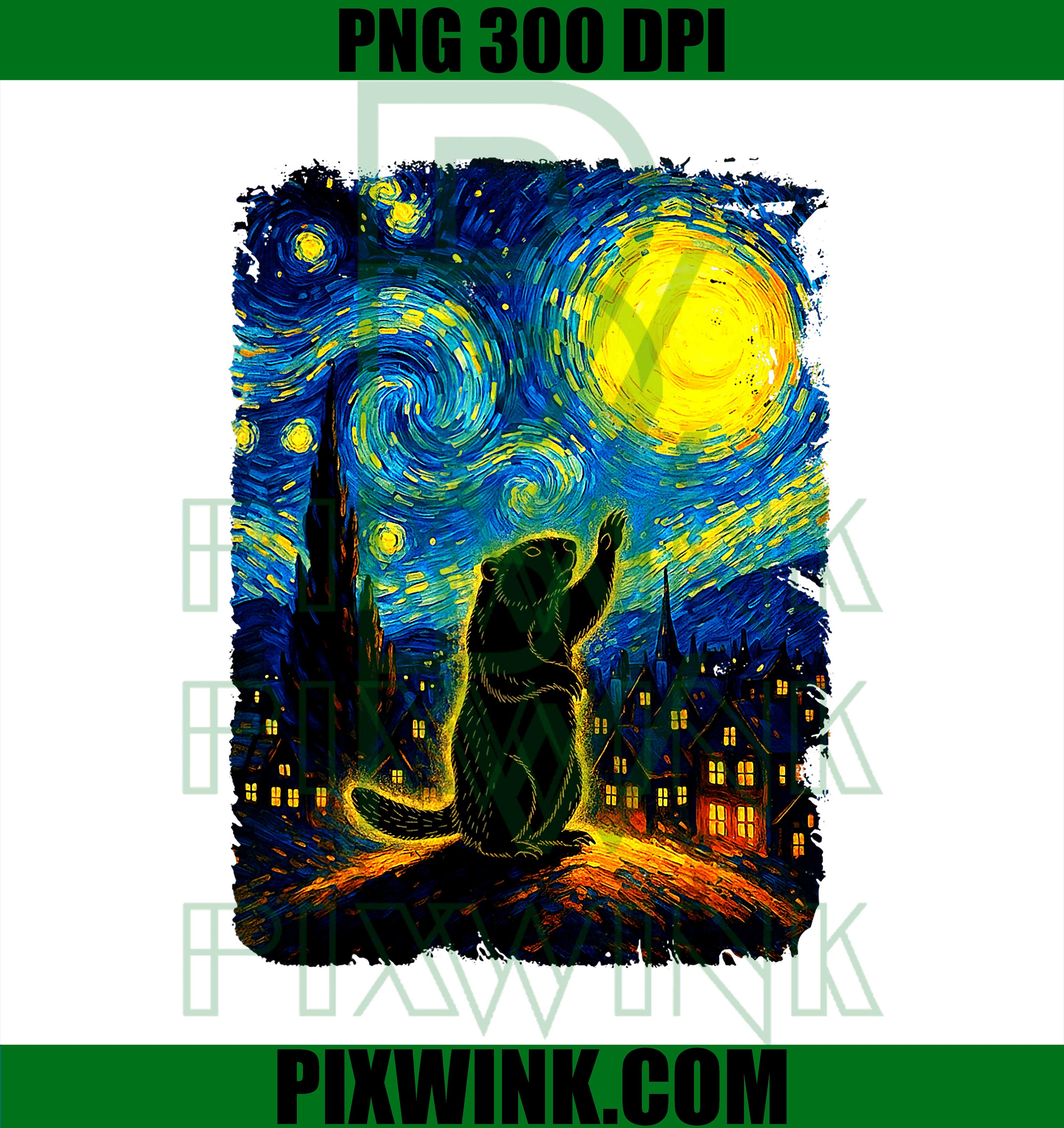 Groundhog Day Starry Night Van Gogh PNG, Groundhog PNG
