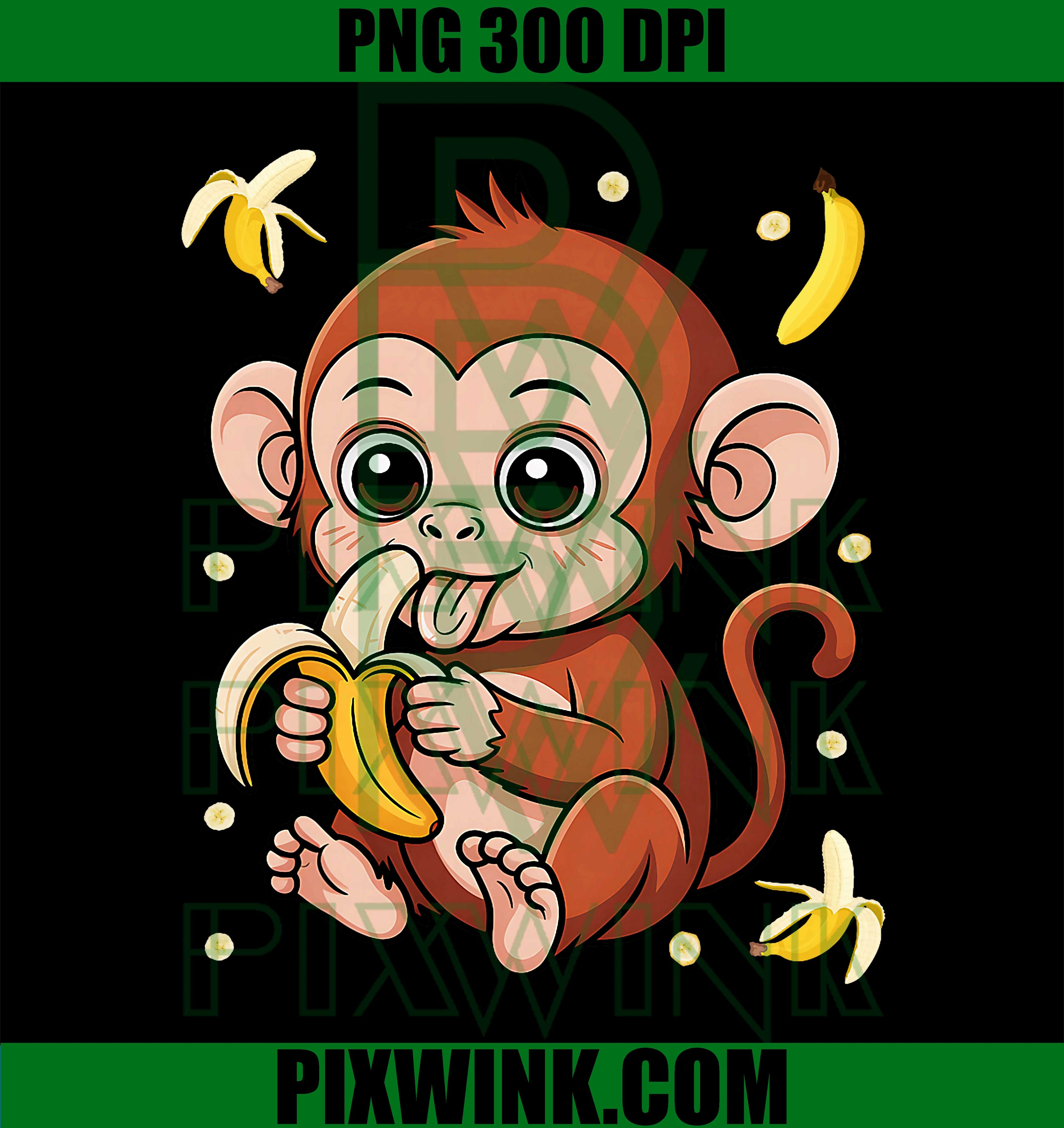 Banana Monkey PNG, Cute Fruit Monkey Artwork Design PNG