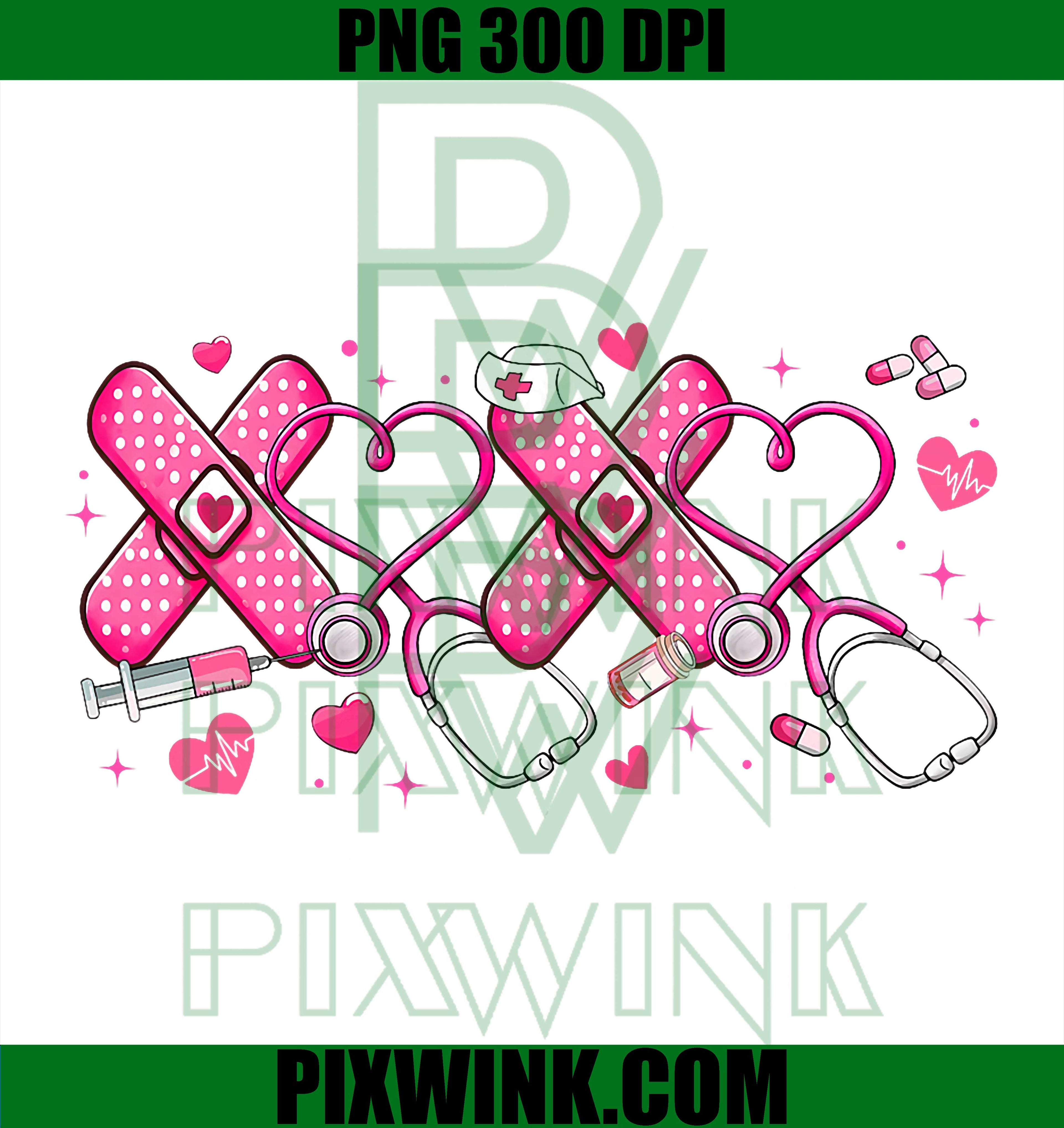 XOXO Valentine Nurse PNG, Pink Bow RN PCT CNA Nurse PNG