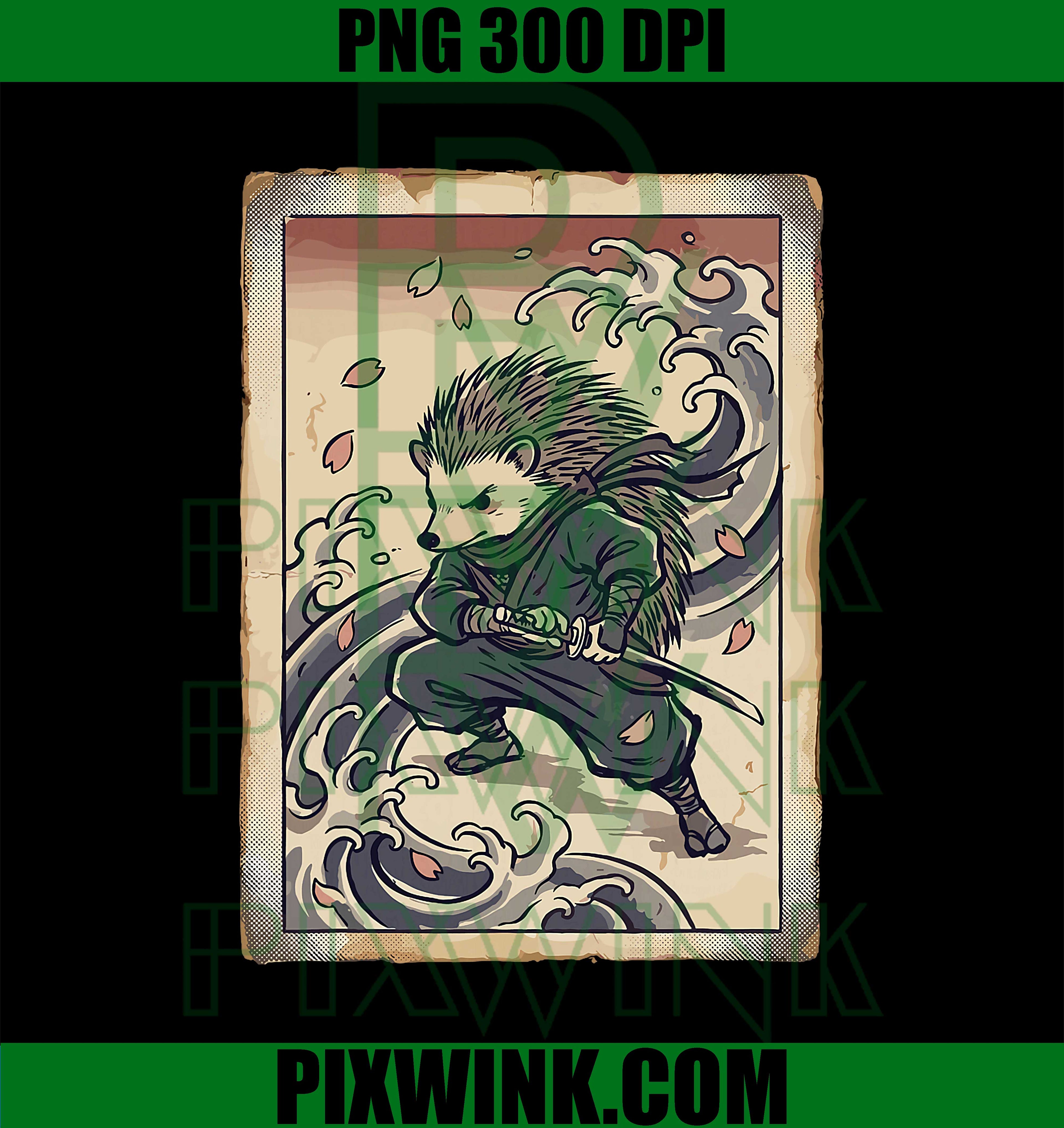 Funny Hedgehogs Ninjas in Japanese PNG, Ukiyo-e Artstyle PNG