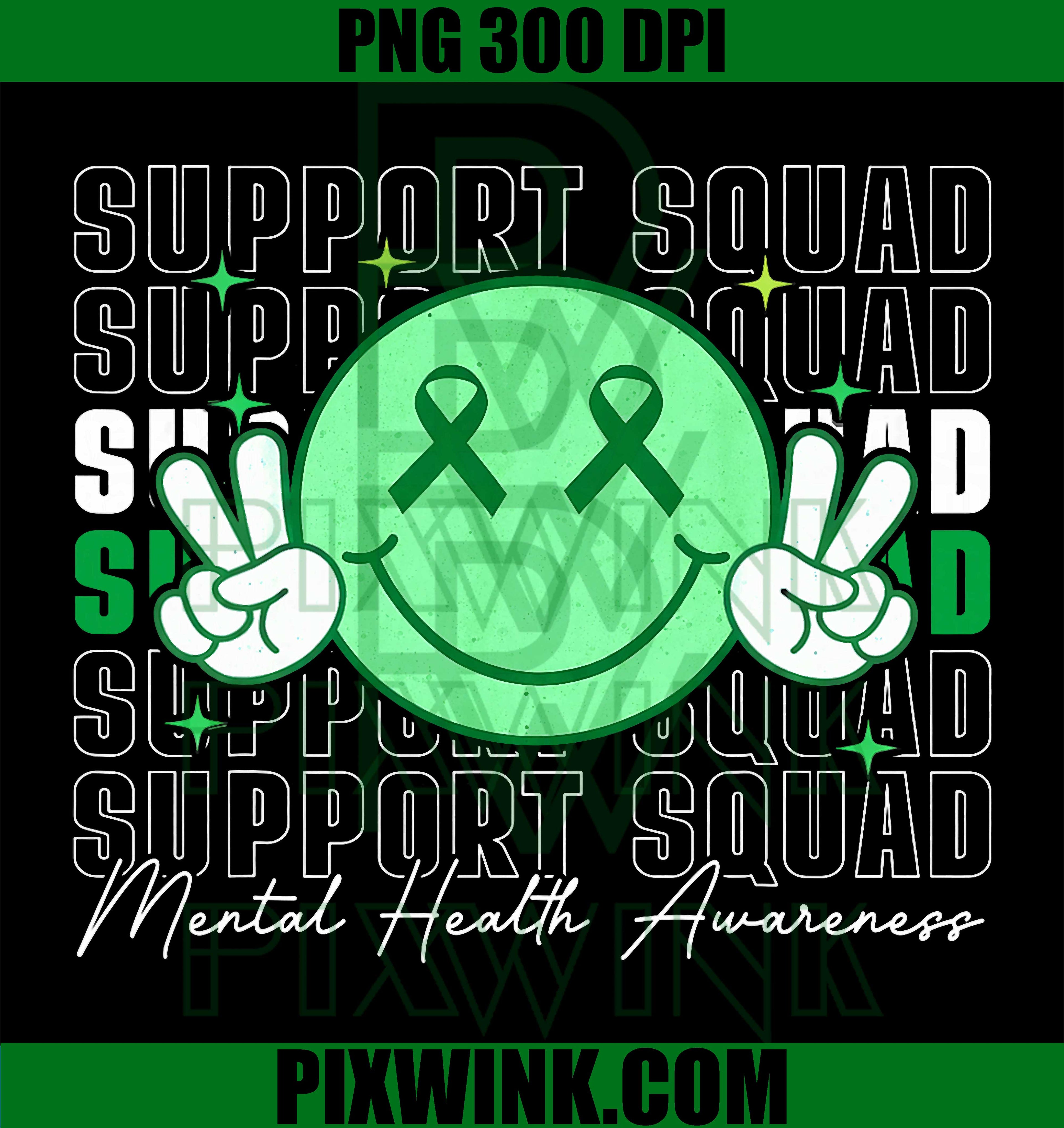 Mental Health Matters PNG, Green Ribbon Awareness PNG Support Squad Design