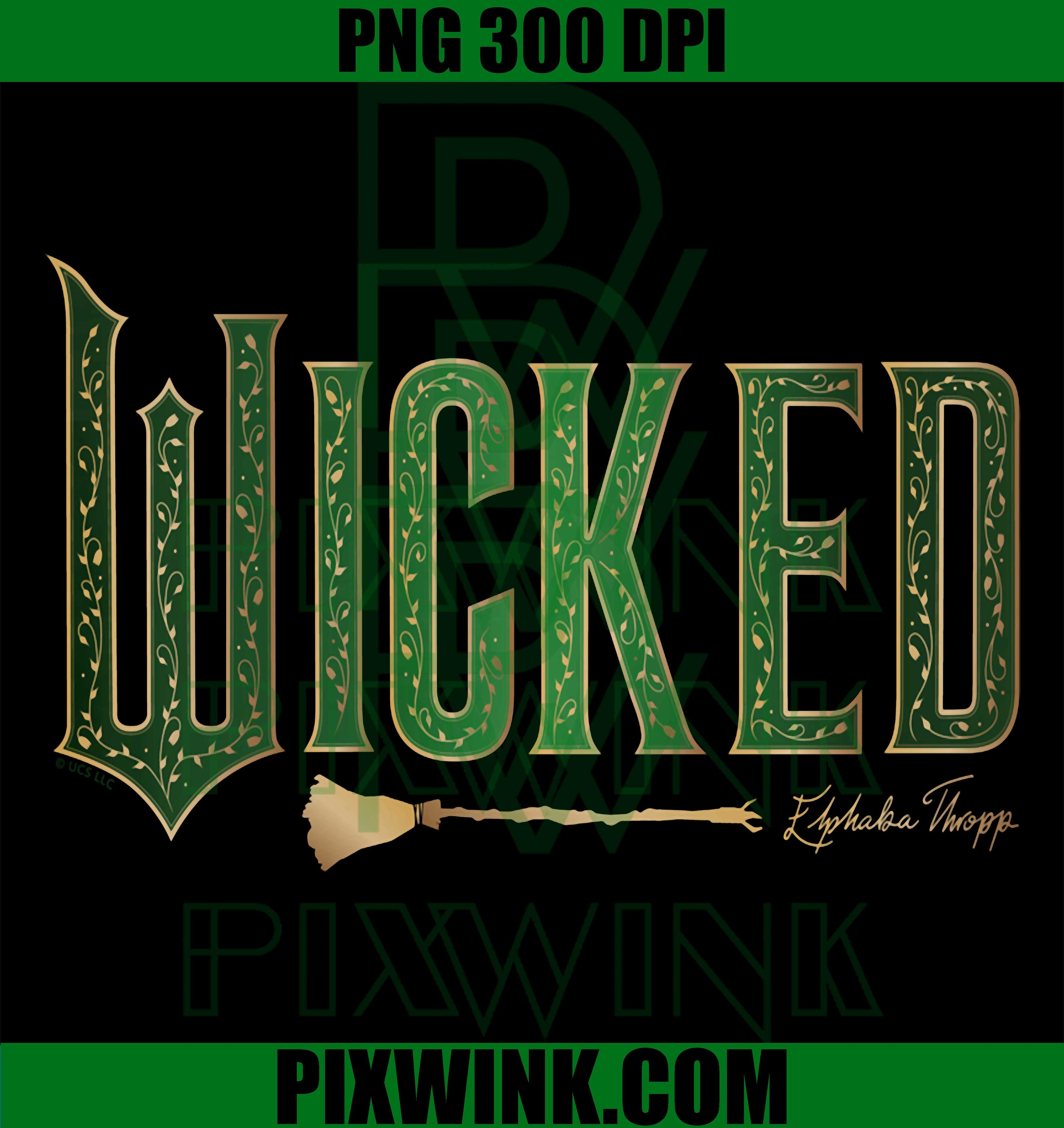 Wicked Elphaba Broom PNG, Green Gold Fantasy Logo PNG