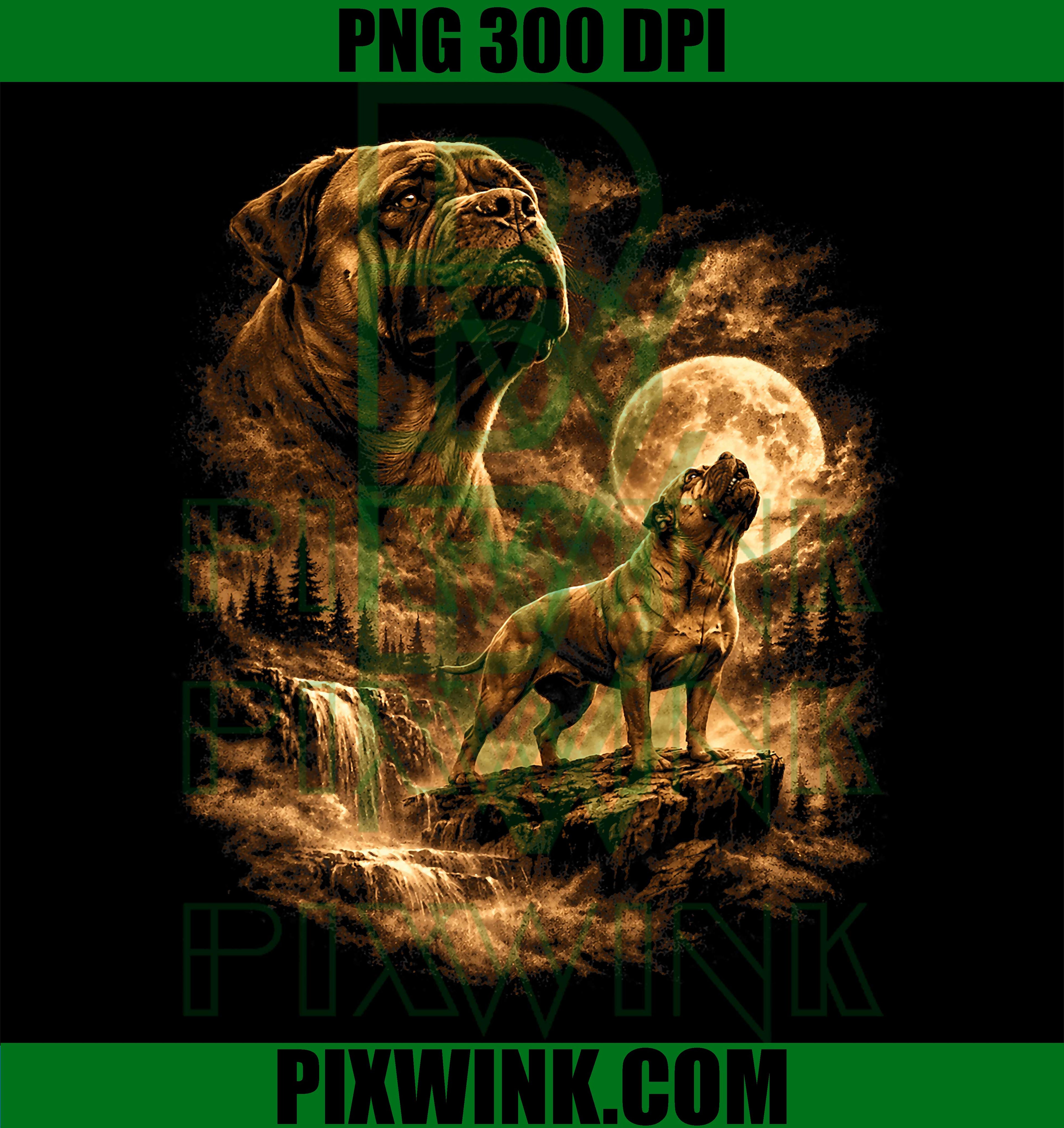 Bullmastiff Howling Moon PNG, Fantasy Forest Wilderness Dog PNG