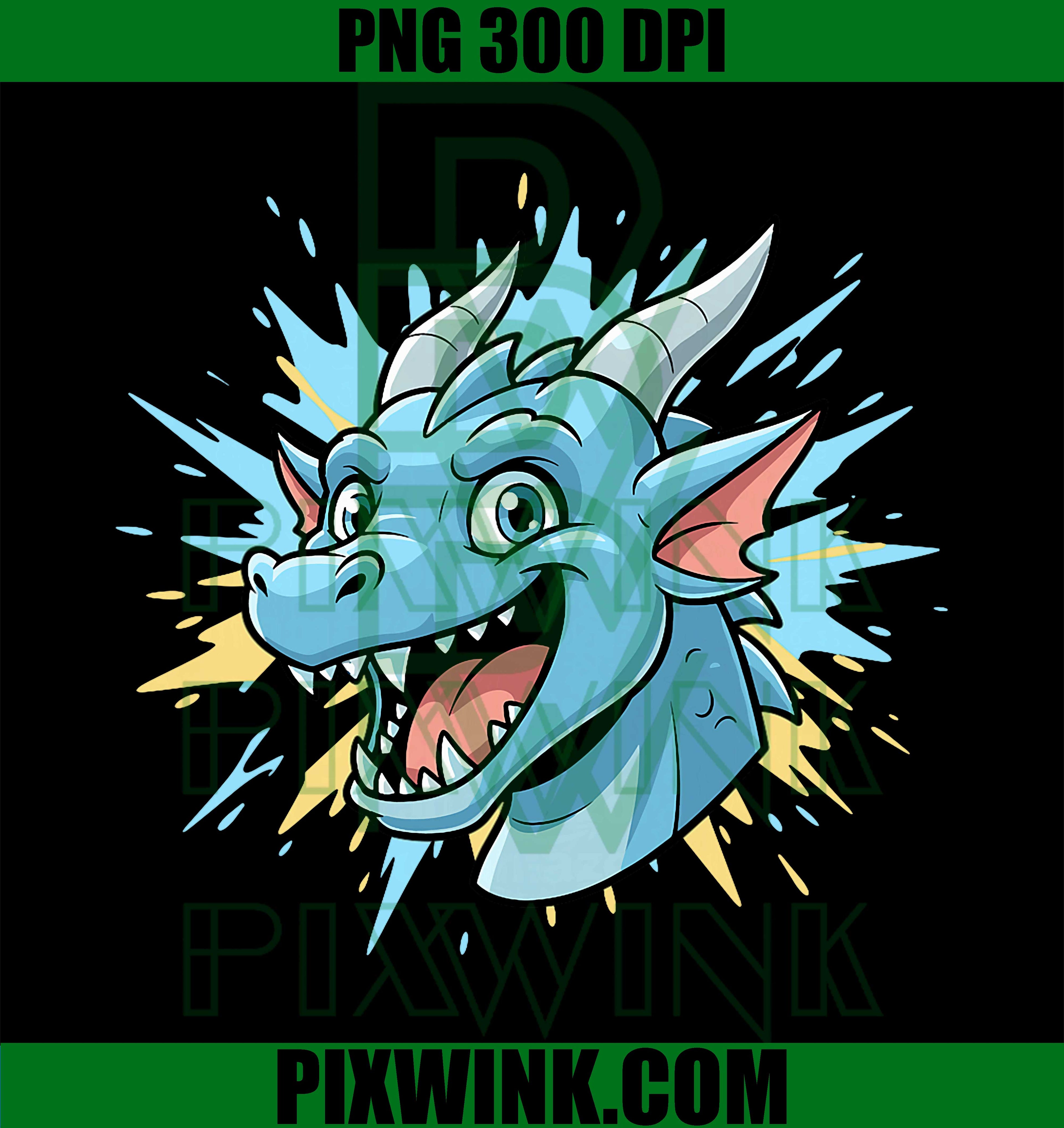 Epic Blue Dragon Head PNG, Fantasy Cartoon Splash Dragon Graphic PNG